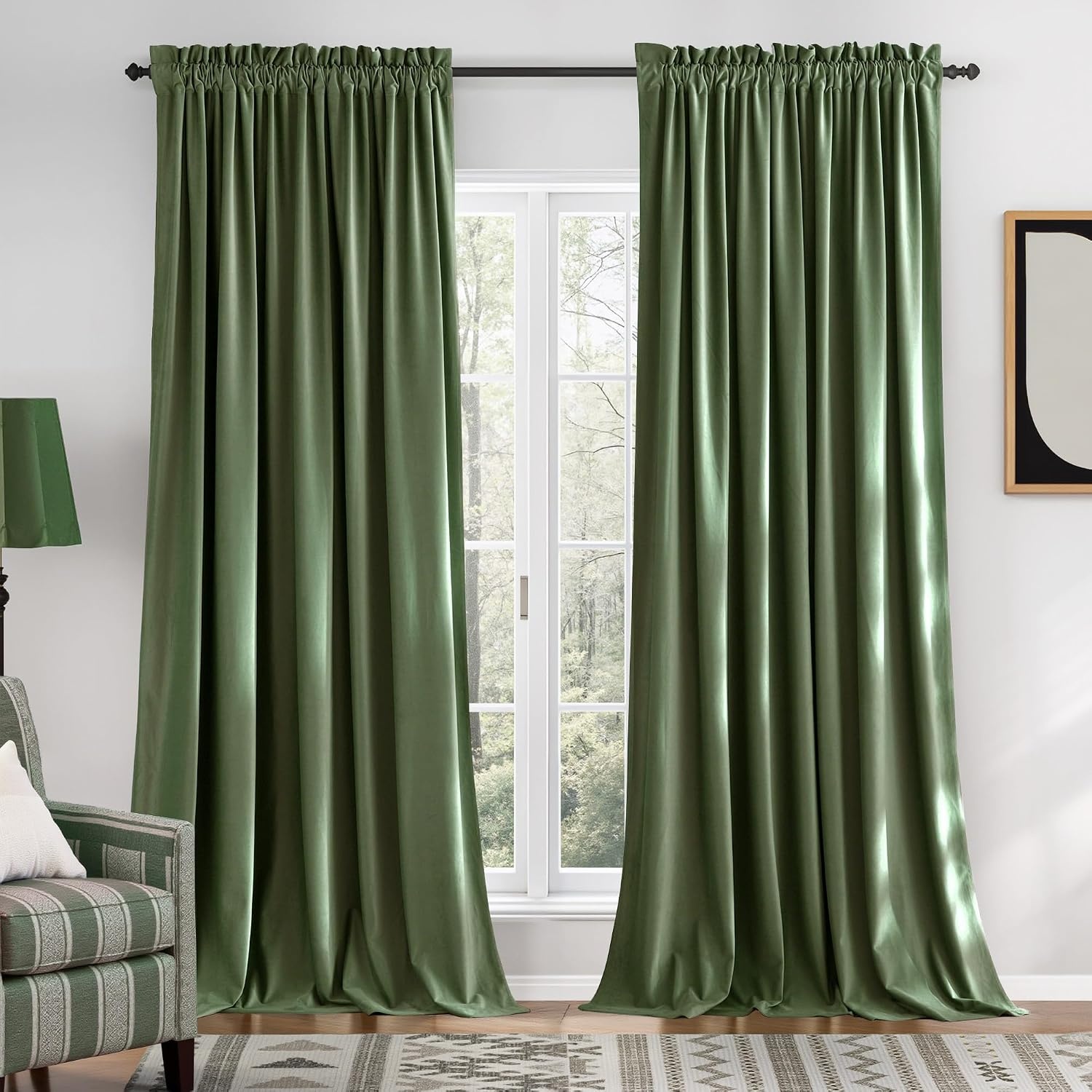image:imageNICETOWN Black Velvet Blackout Curtains 96 inch Long 2 PanelsGreen Series Sage Green