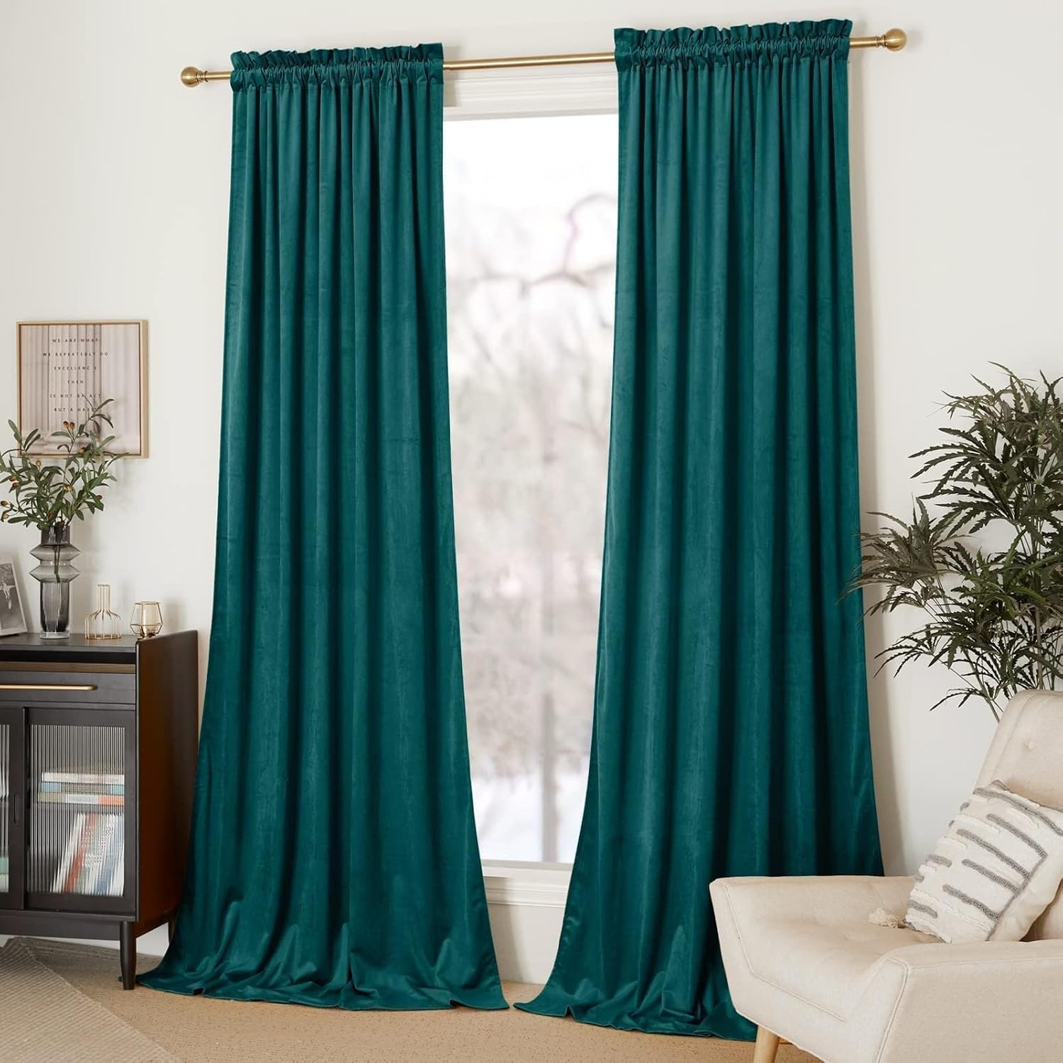 image:imageNICETOWN Black Velvet Blackout Curtains 96 inch Long 2 PanelsGreen Series Teal