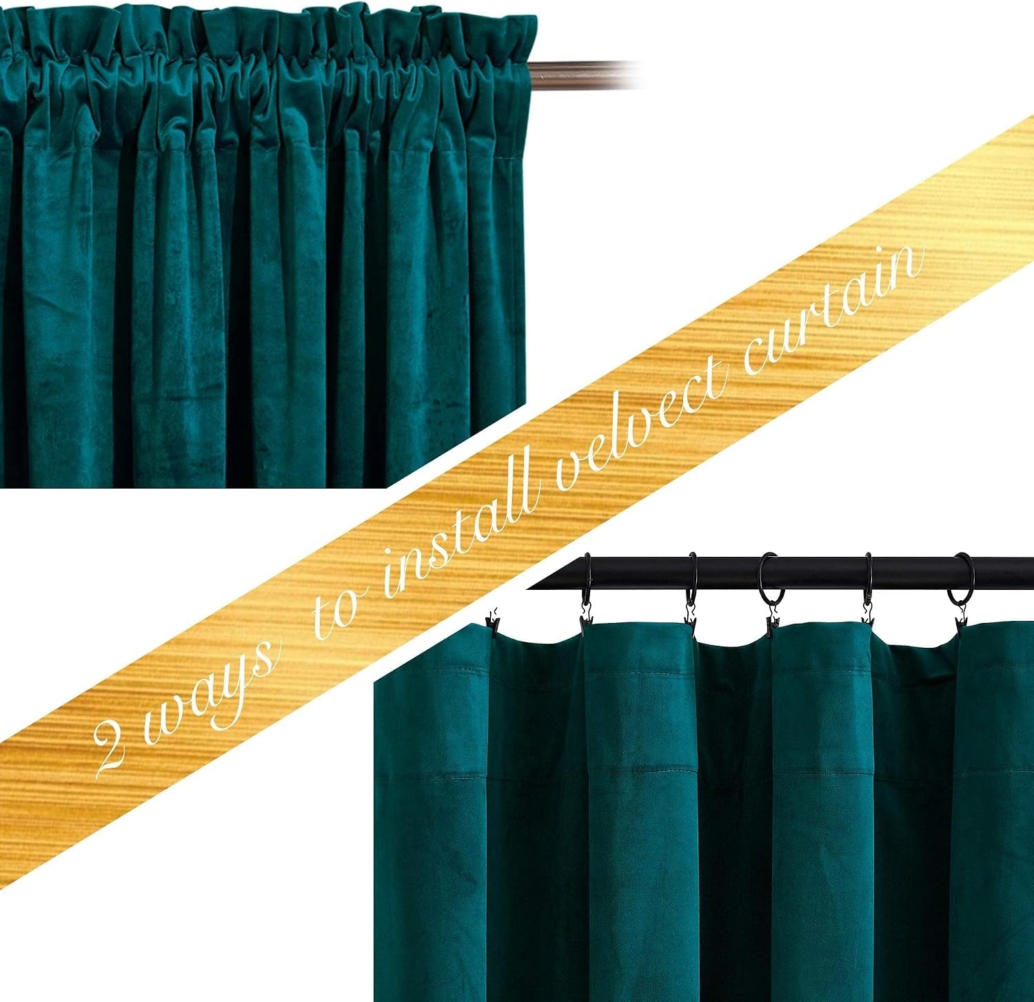 image:imageNICETOWN Black Velvet Blackout Curtains 96 inch Long 2 PanelsGreen Series Teal