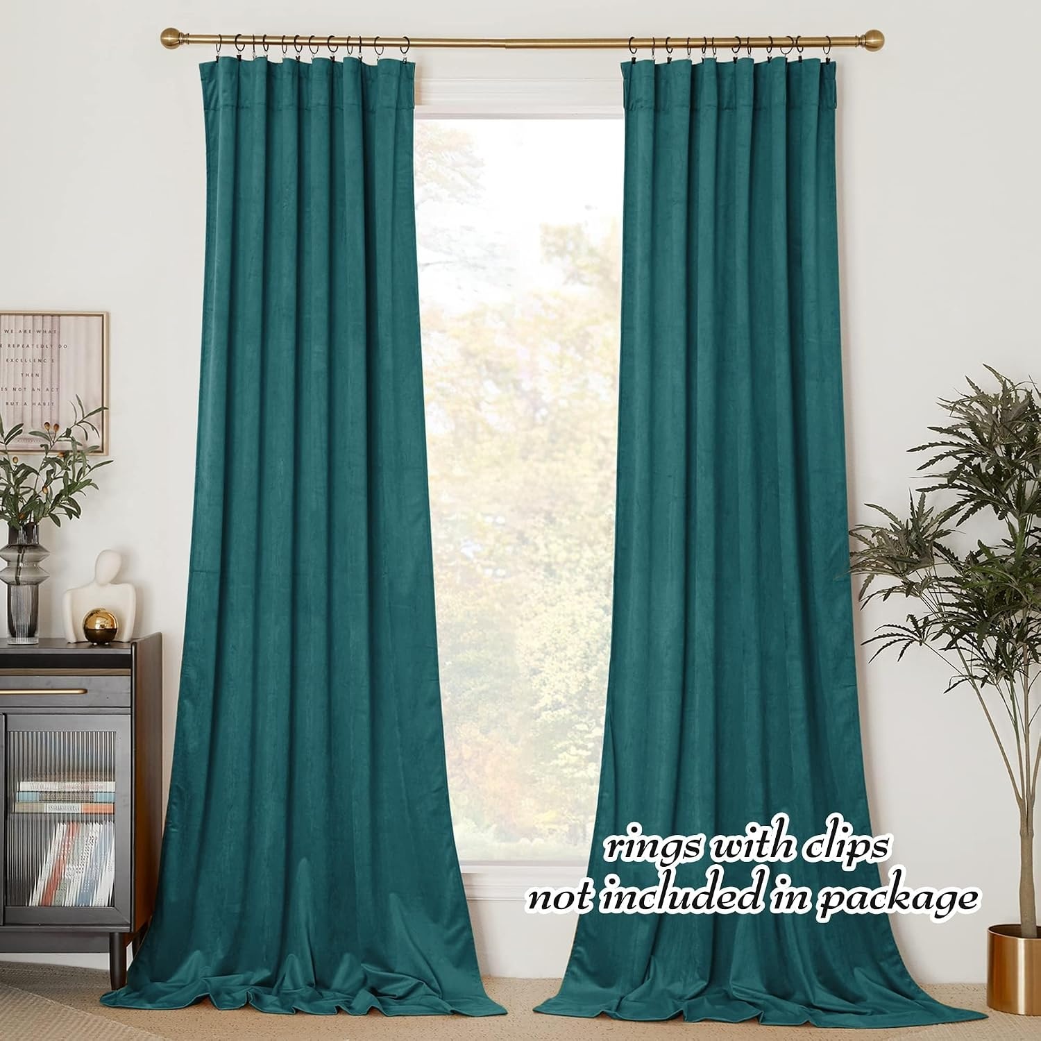 image:imageNICETOWN Black Velvet Blackout Curtains 96 inch Long 2 PanelsGreen Series Teal