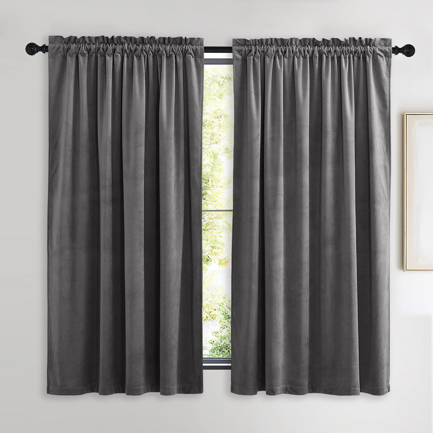 image:imageNICETOWN Black Velvet Blackout Curtains 96 inch Long 2 PanelsGrey Series Grey