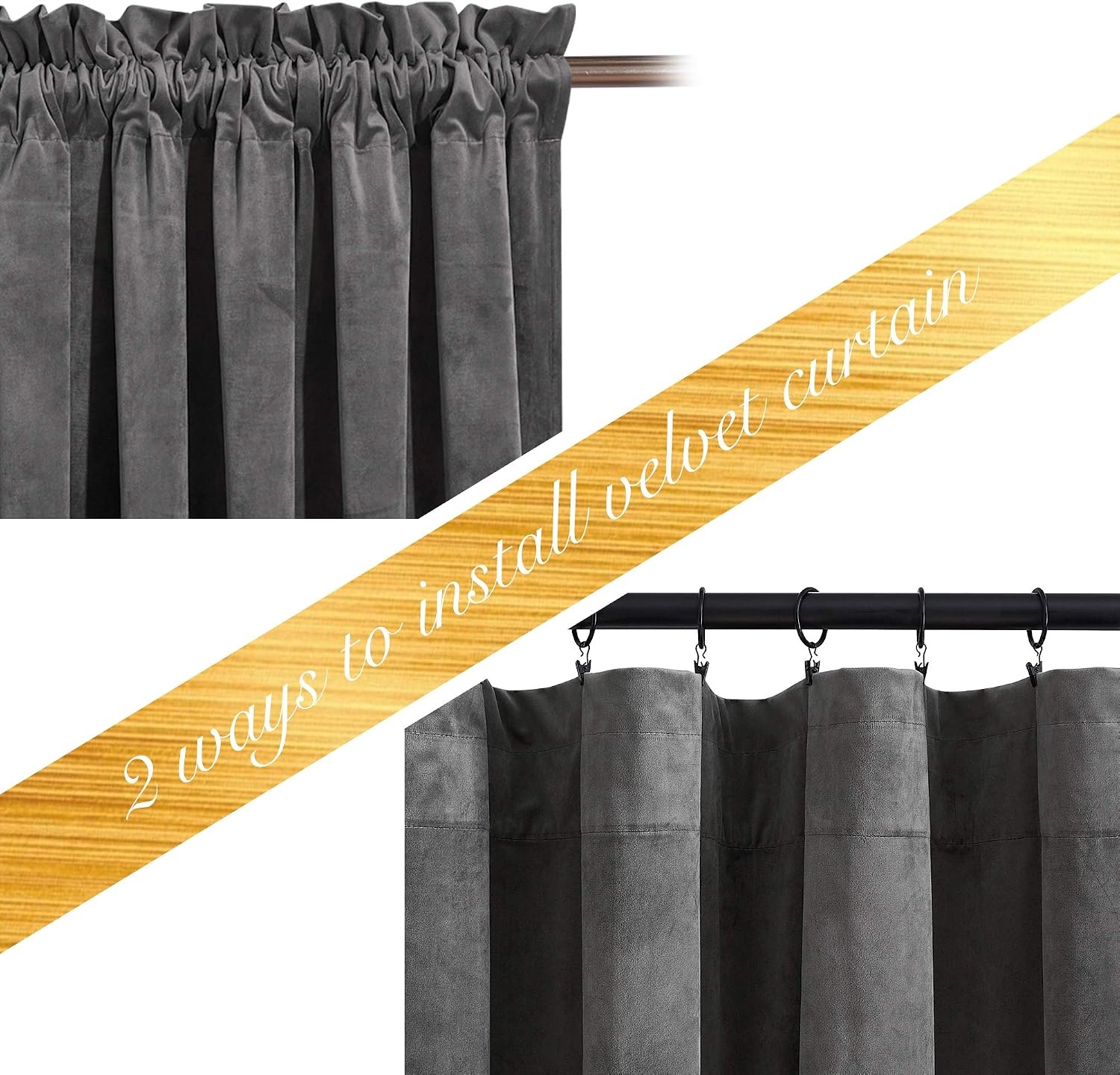 image:imageNICETOWN Black Velvet Blackout Curtains 96 inch Long 2 PanelsGrey Series Grey