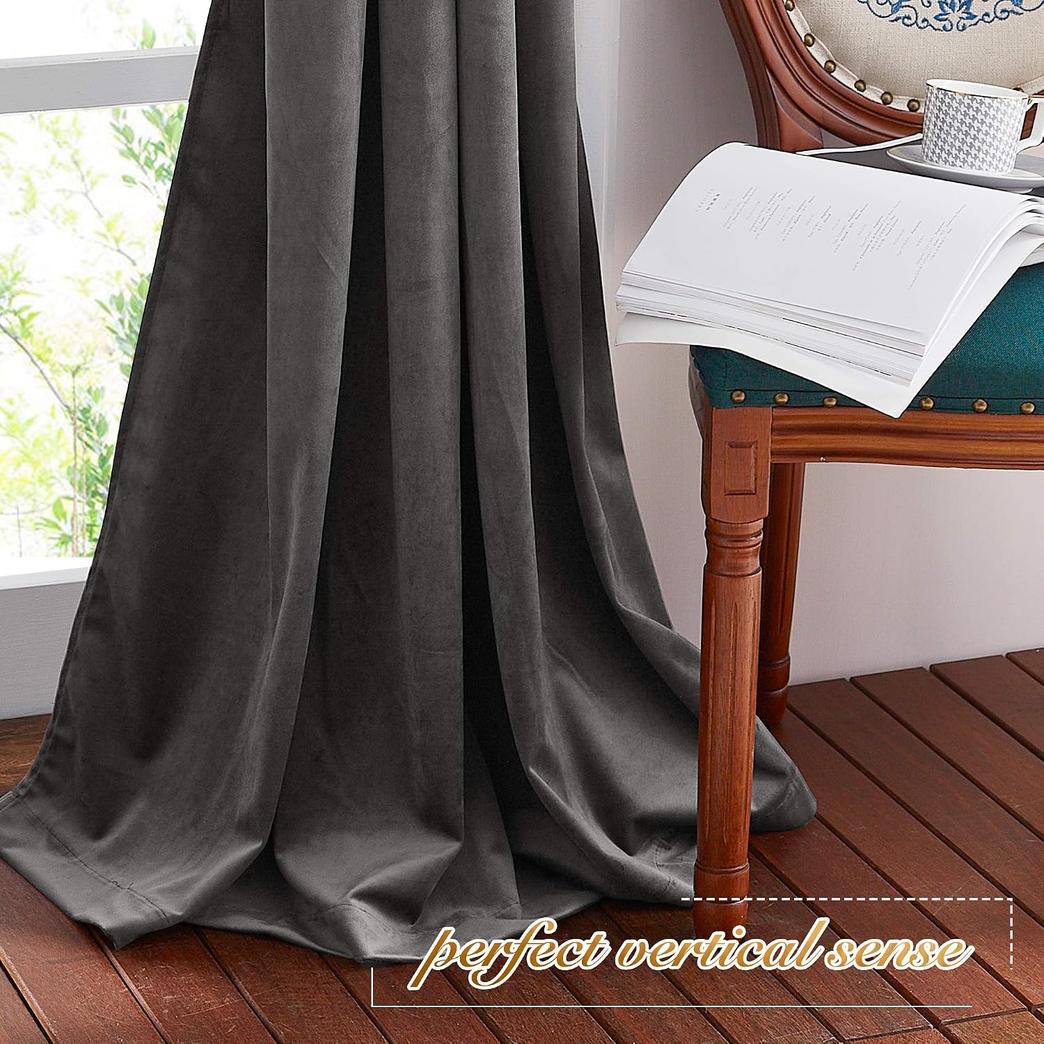image:imageNICETOWN Black Velvet Blackout Curtains 96 inch Long 2 PanelsGrey Series Grey