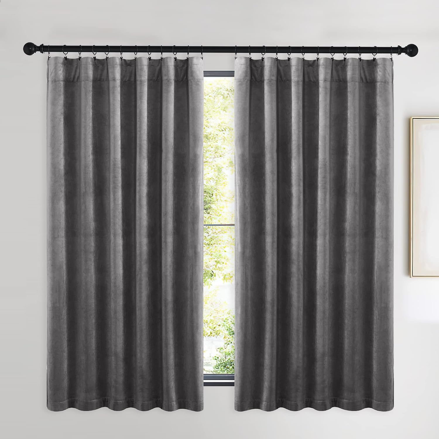 image:imageNICETOWN Black Velvet Blackout Curtains 96 inch Long 2 PanelsGrey Series Grey