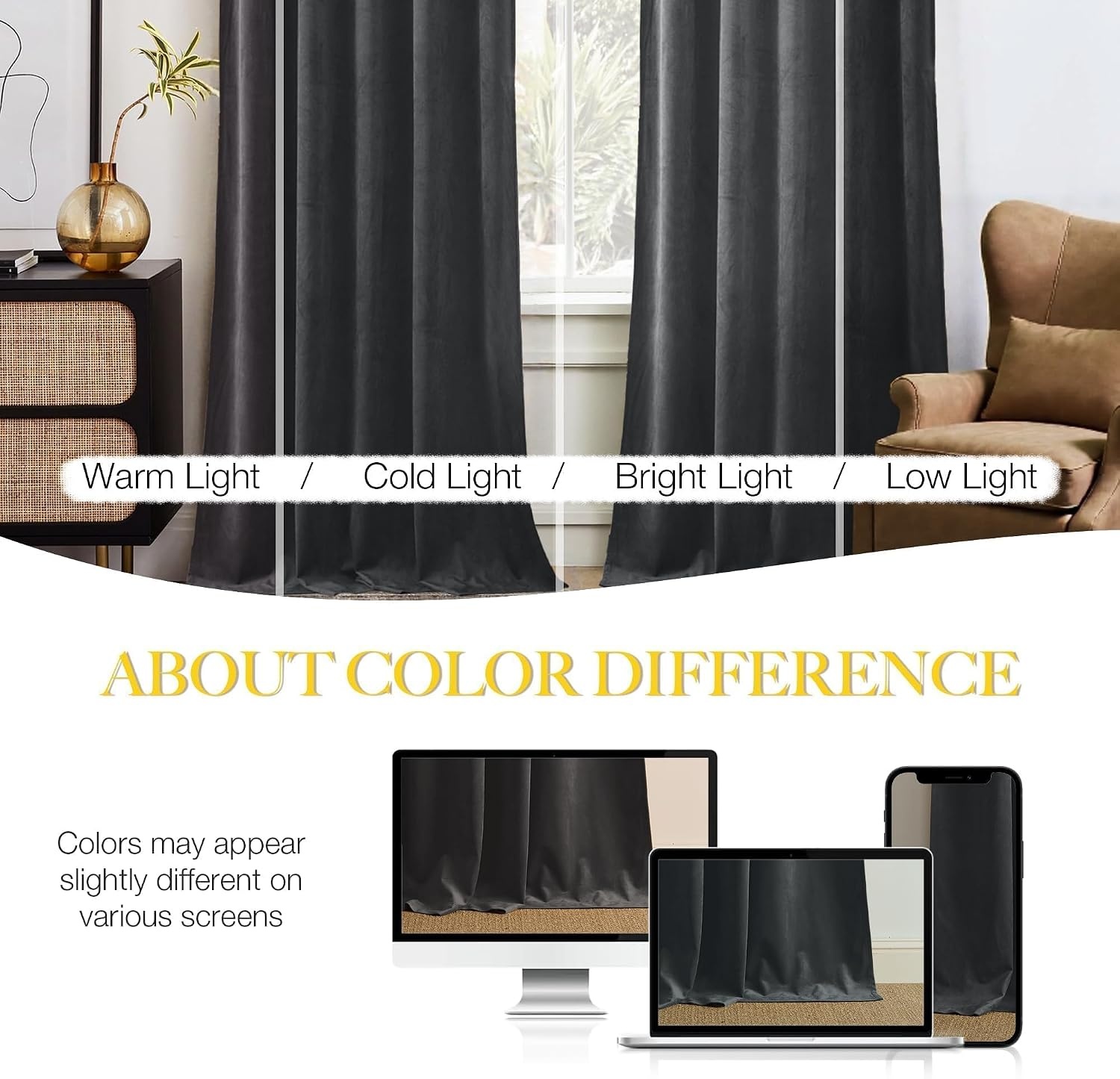 image:imageNICETOWN Black Velvet Blackout Curtains 96 inch Long 2 PanelsGrey Series Grey