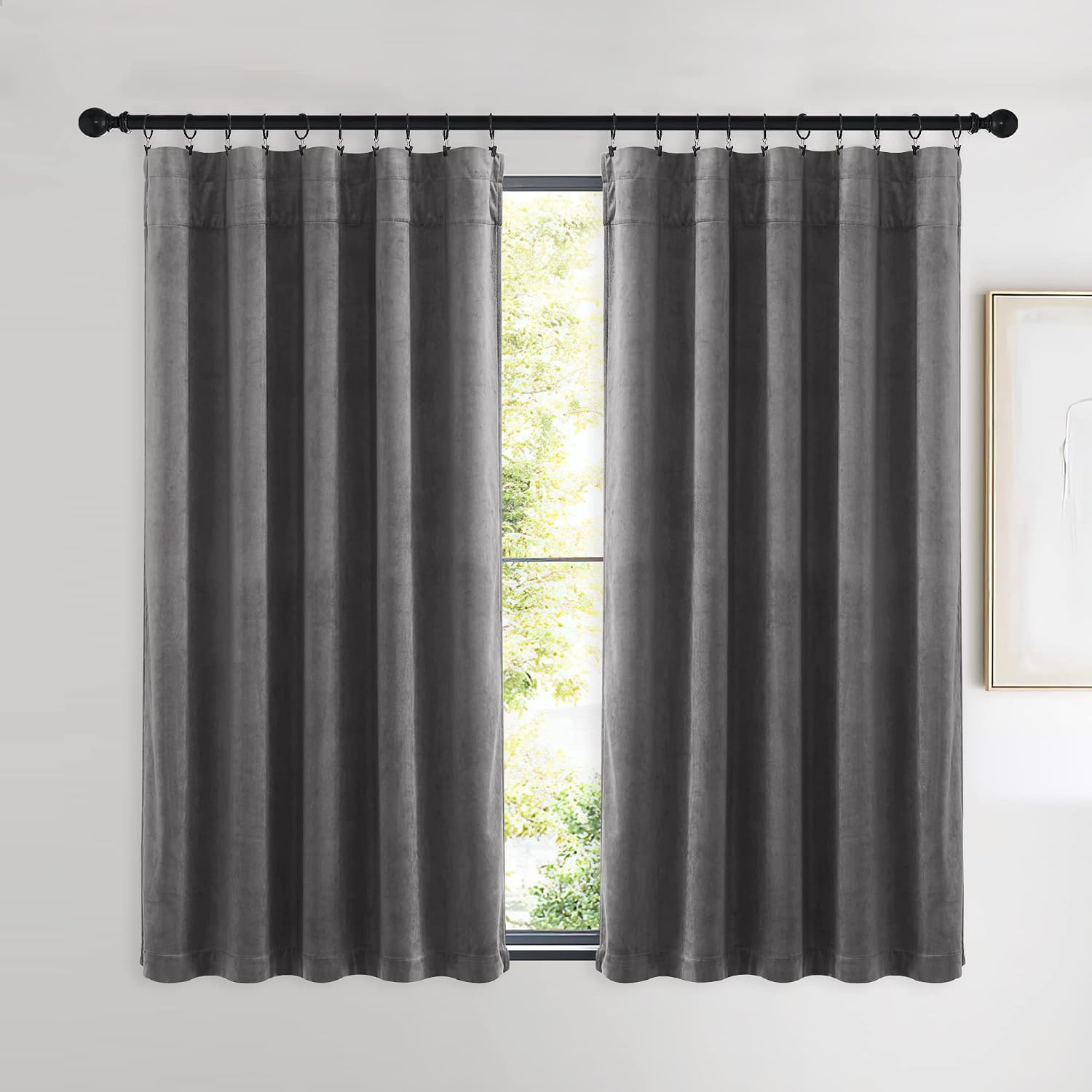 image:imageNICETOWN Black Velvet Blackout Curtains 96 inch Long 2 PanelsGrey Series Grey
