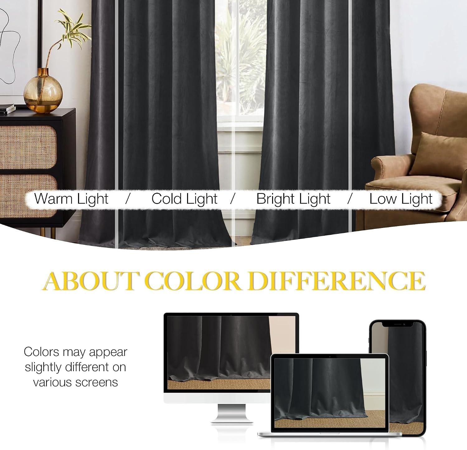 image:imageNICETOWN Black Velvet Blackout Curtains 96 inch Long 2 PanelsGrey Series Grey