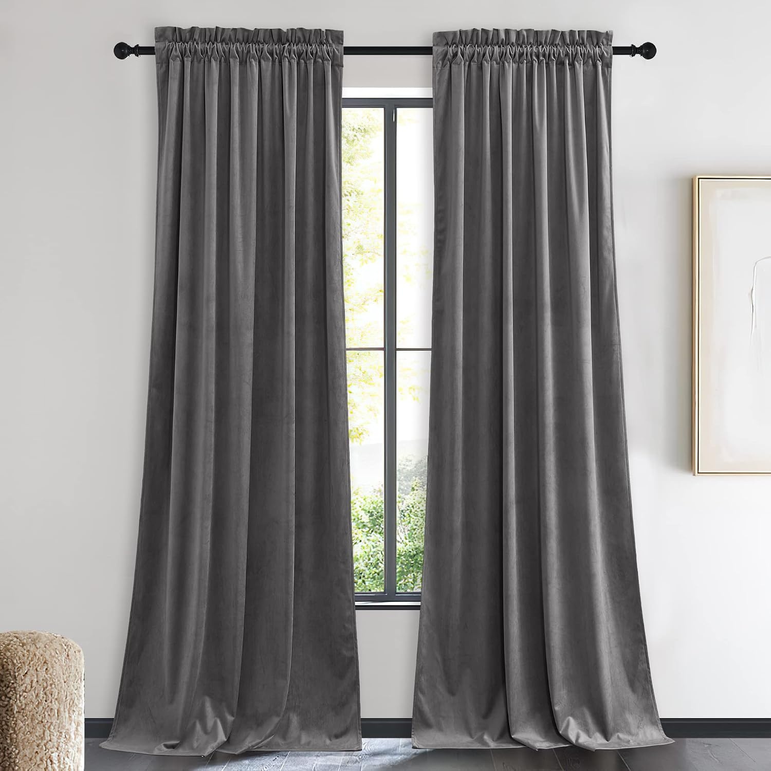 image:imageNICETOWN Black Velvet Blackout Curtains 96 inch Long 2 PanelsGrey Series Grey