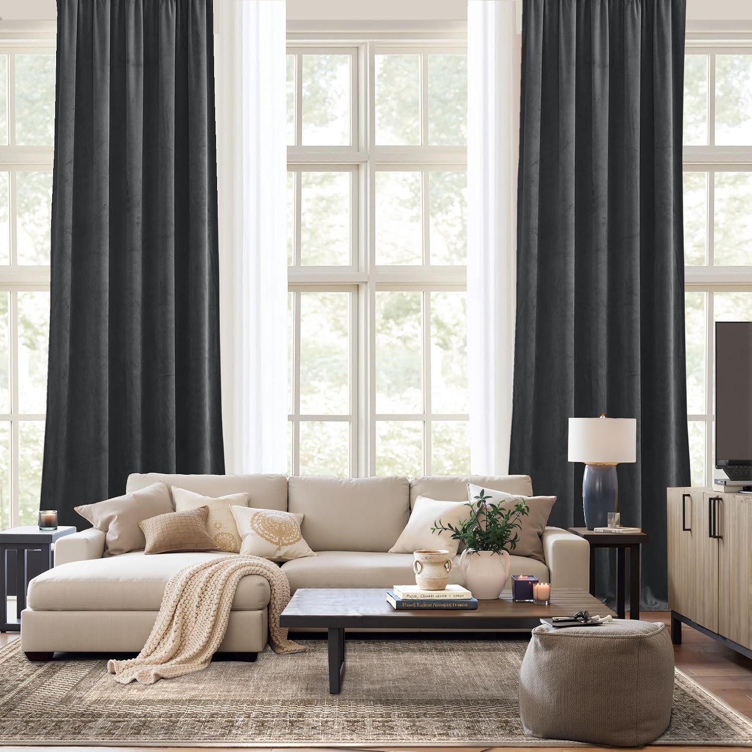 image:imageNICETOWN Black Velvet Blackout Curtains 96 inch Long 2 PanelsGrey Series Grey