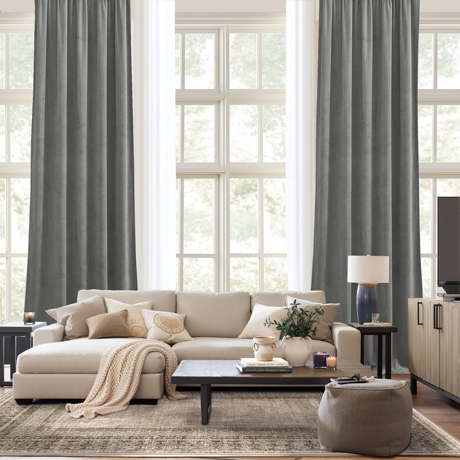 image:imageNICETOWN Black Velvet Blackout Curtains 96 inch Long 2 PanelsGrey Series Light Grey