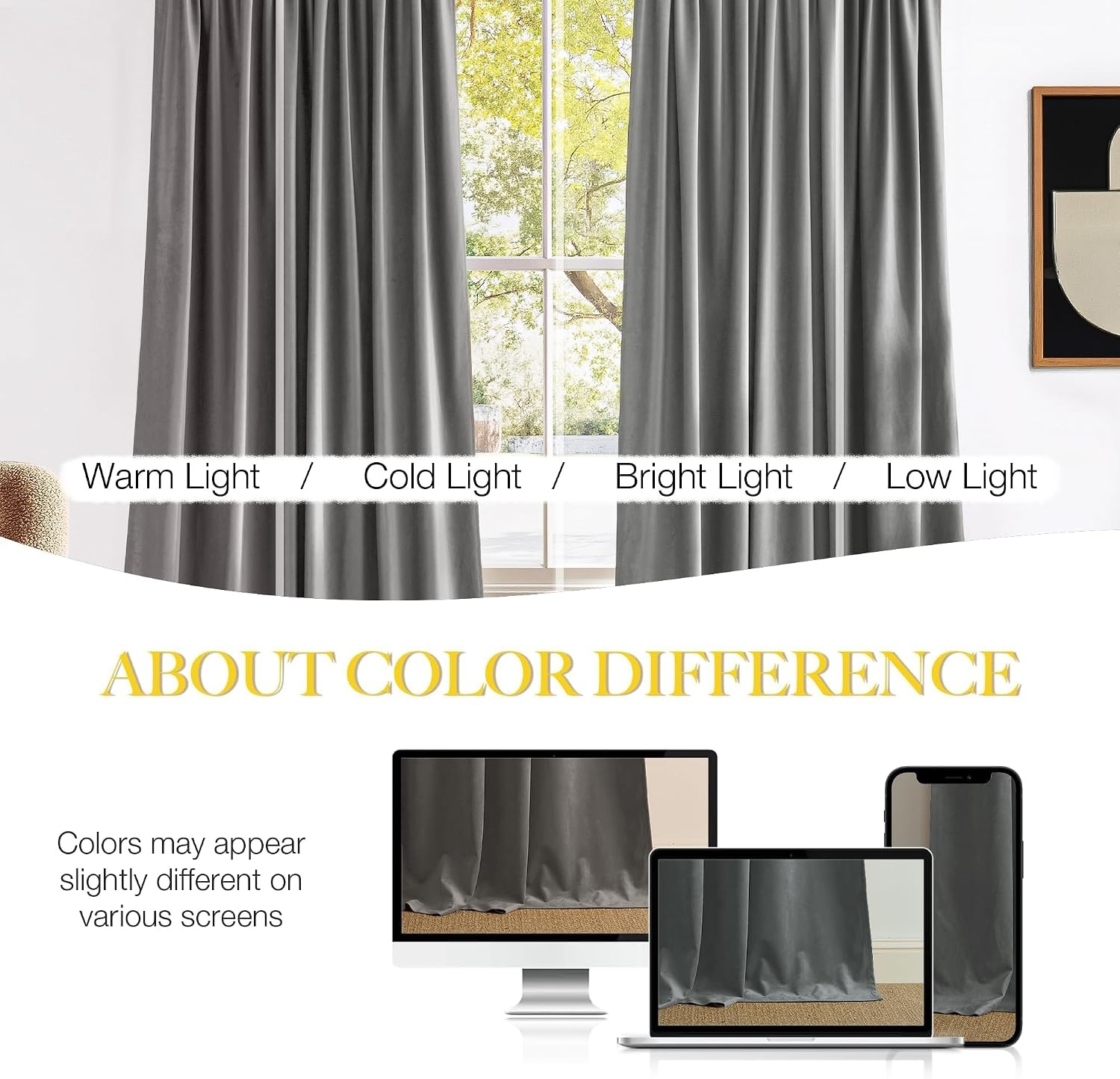 image:imageNICETOWN Black Velvet Blackout Curtains 96 inch Long 2 PanelsGrey Series Light Grey