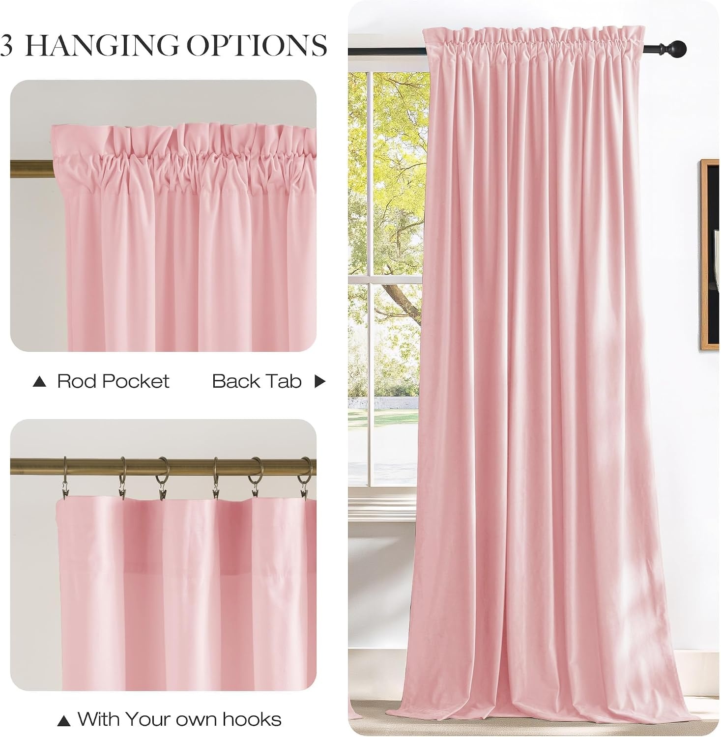 image:imageNICETOWN Black Velvet Blackout Curtains 96 inch Long 2 PanelsPink Series Baby Pink