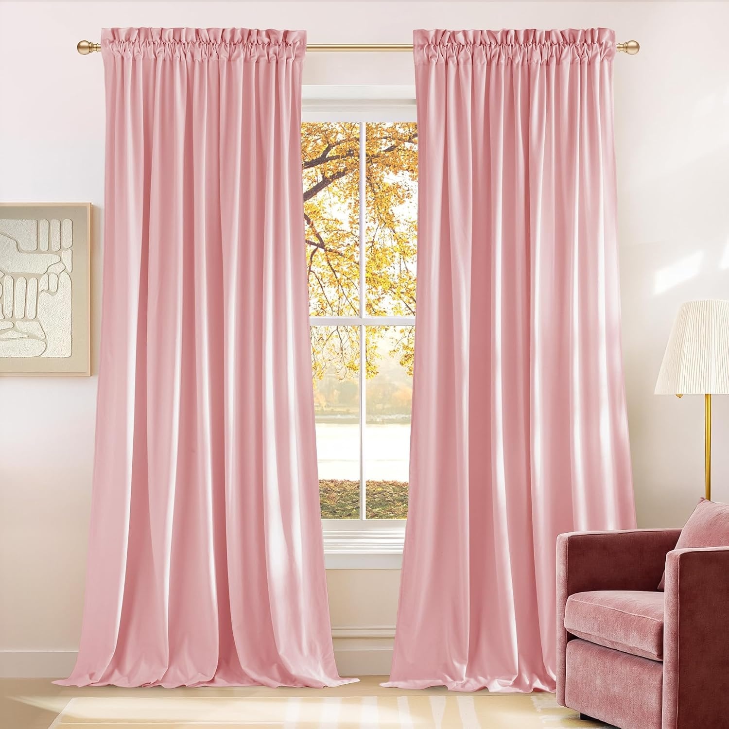 image:imageNICETOWN Black Velvet Blackout Curtains 96 inch Long 2 PanelsPink Series Baby Pink
