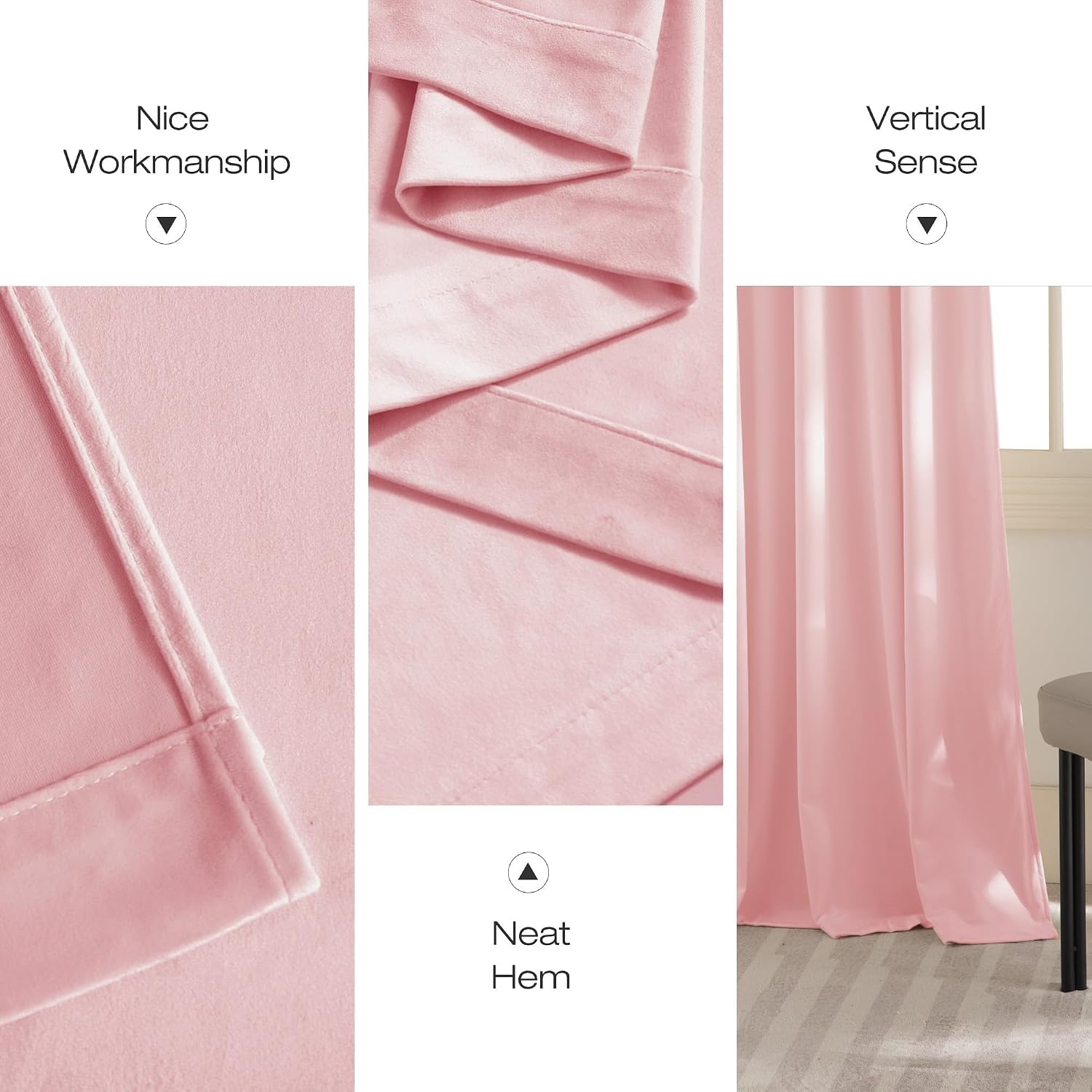 image:imageNICETOWN Black Velvet Blackout Curtains 96 inch Long 2 PanelsPink Series Baby Pink