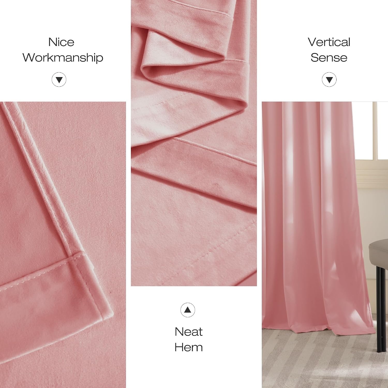 image:imageNICETOWN Black Velvet Blackout Curtains 96 inch Long 2 PanelsPink Series Blush Pink