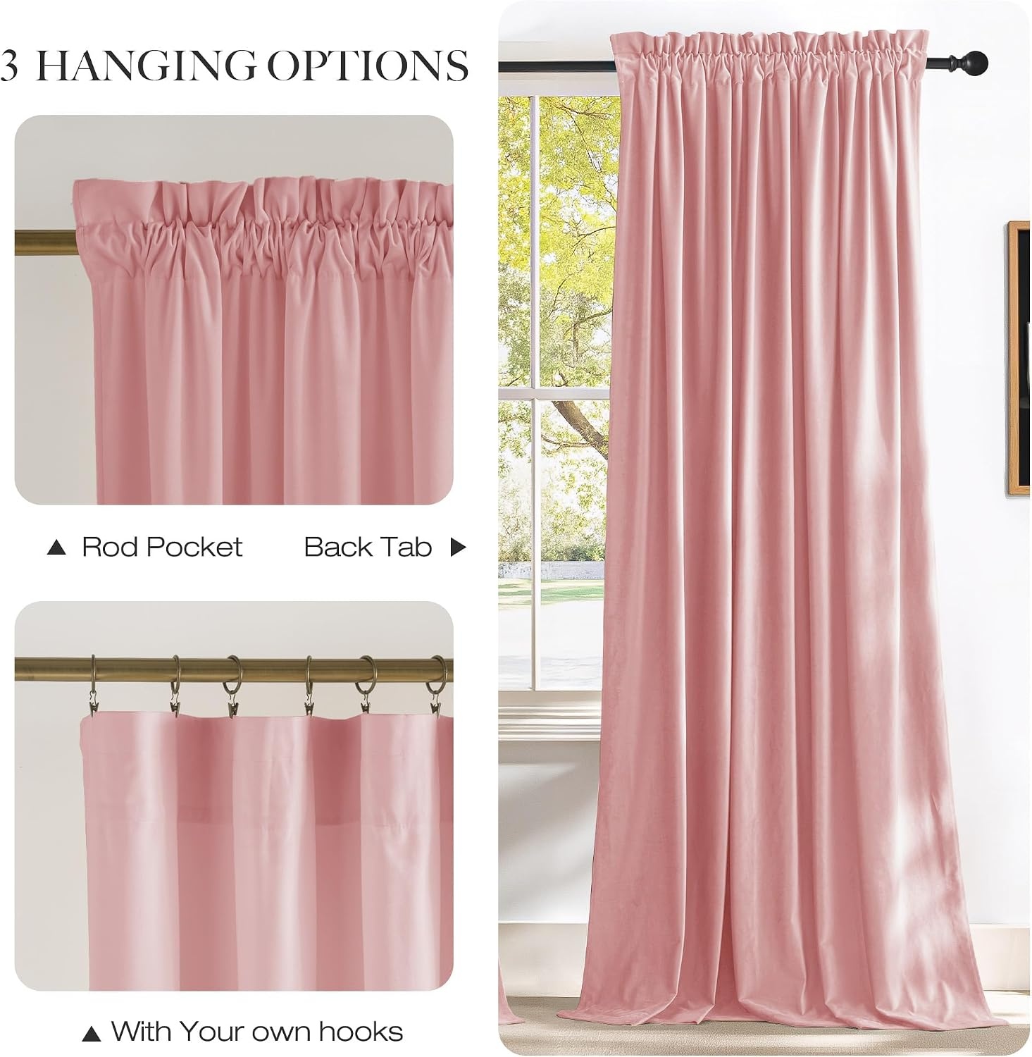 image:imageNICETOWN Black Velvet Blackout Curtains 96 inch Long 2 PanelsPink Series Blush Pink