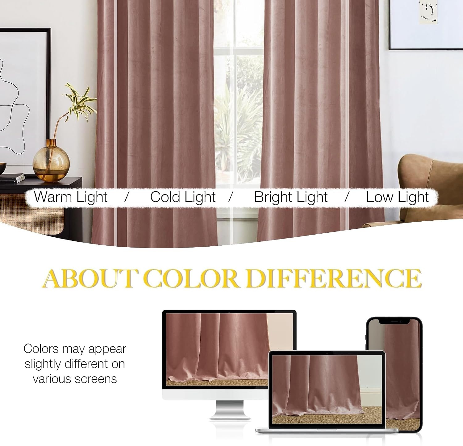 image:imageNICETOWN Black Velvet Blackout Curtains 96 inch Long 2 PanelsPink Series Dusty Pink