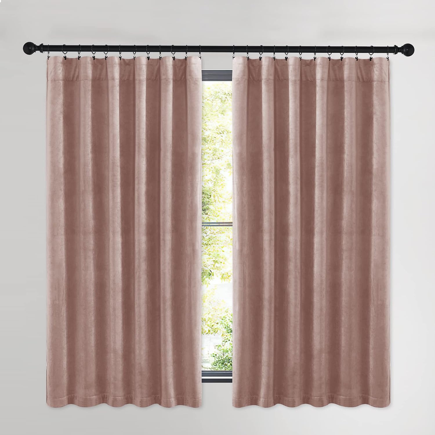 image:imageNICETOWN Black Velvet Blackout Curtains 96 inch Long 2 PanelsPink Series Dusty Pink