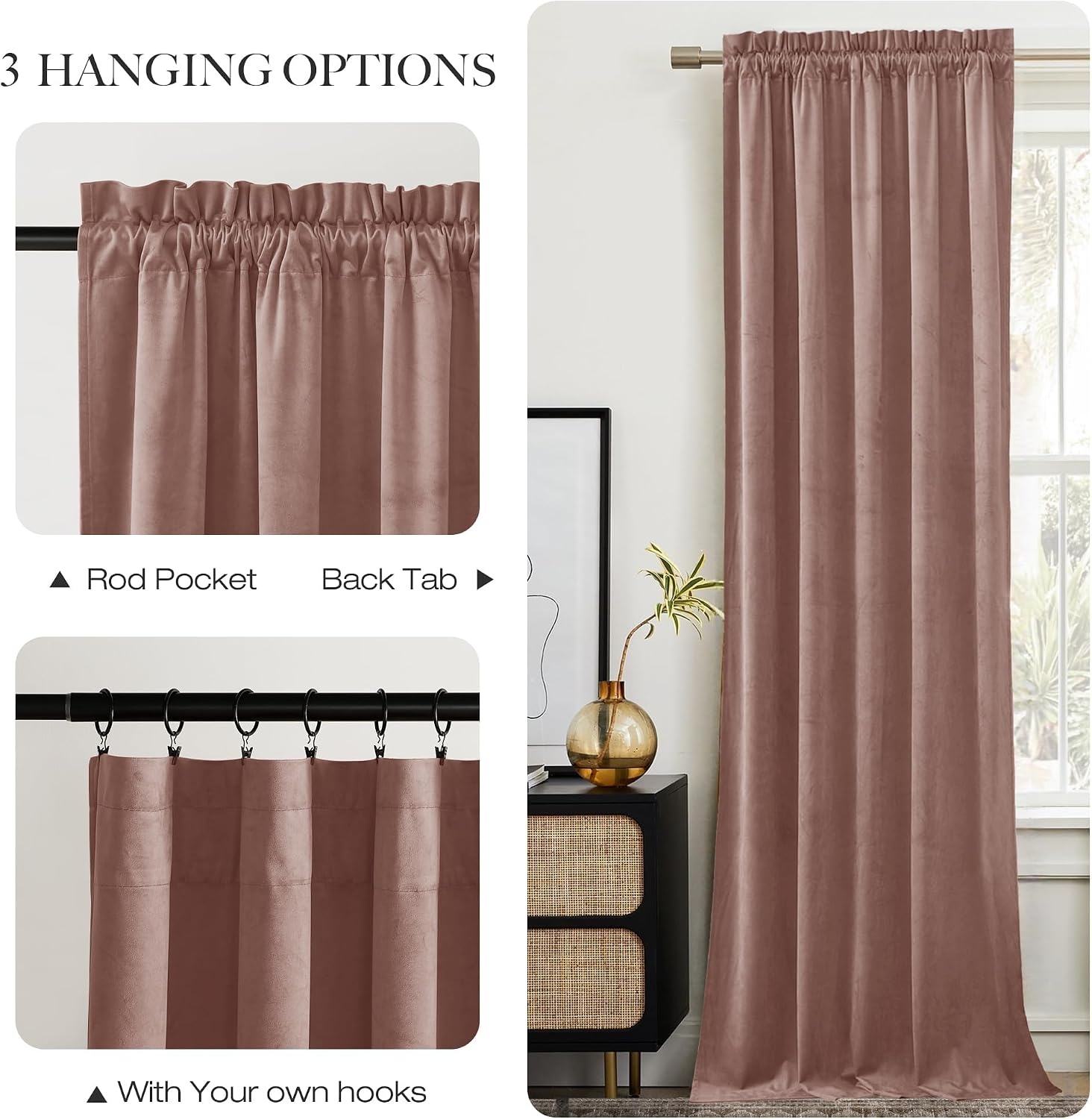 image:imageNICETOWN Black Velvet Blackout Curtains 96 inch Long 2 PanelsPink Series Dusty Pink