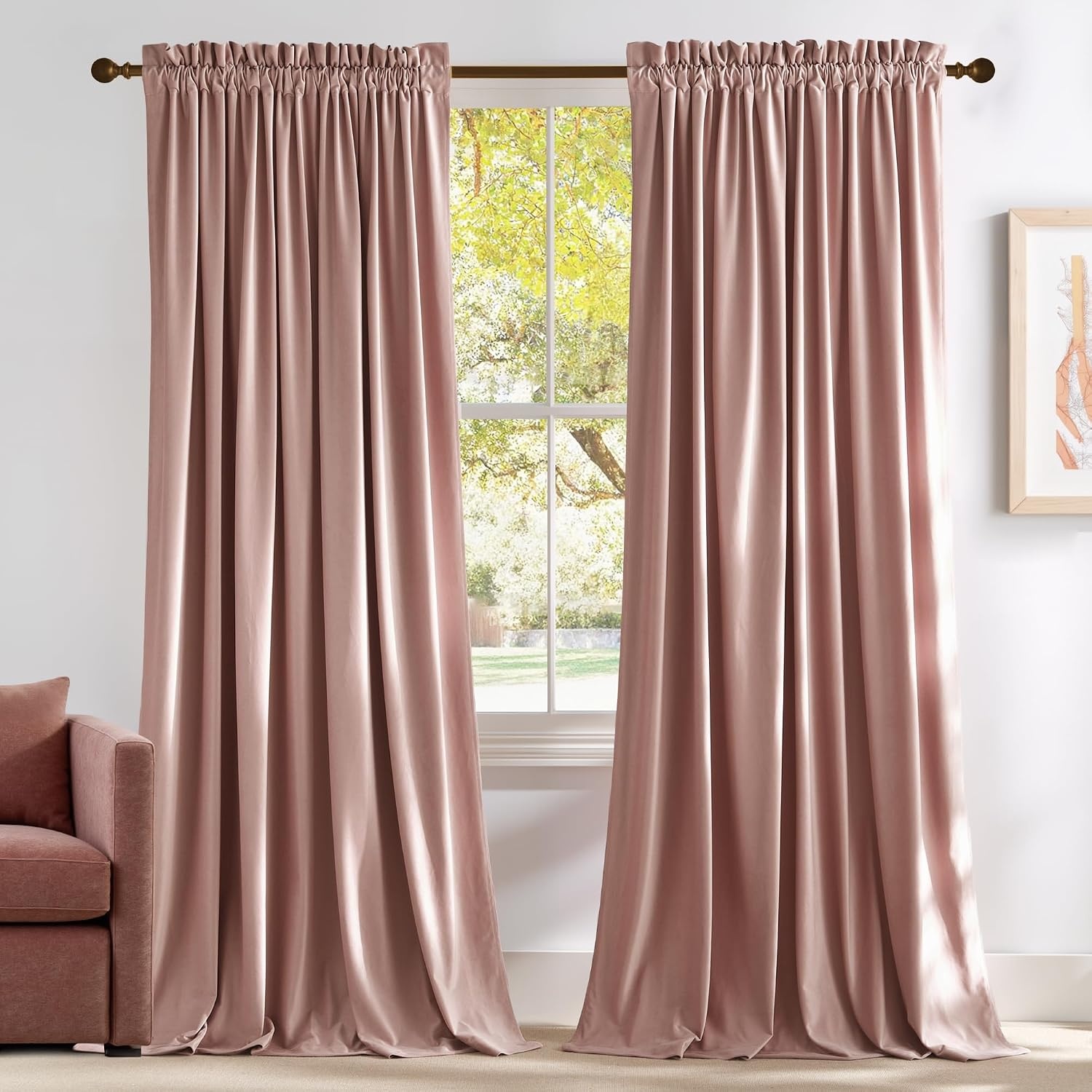 image:imageNICETOWN Black Velvet Blackout Curtains 96 inch Long 2 PanelsPink Series Dusty Pink