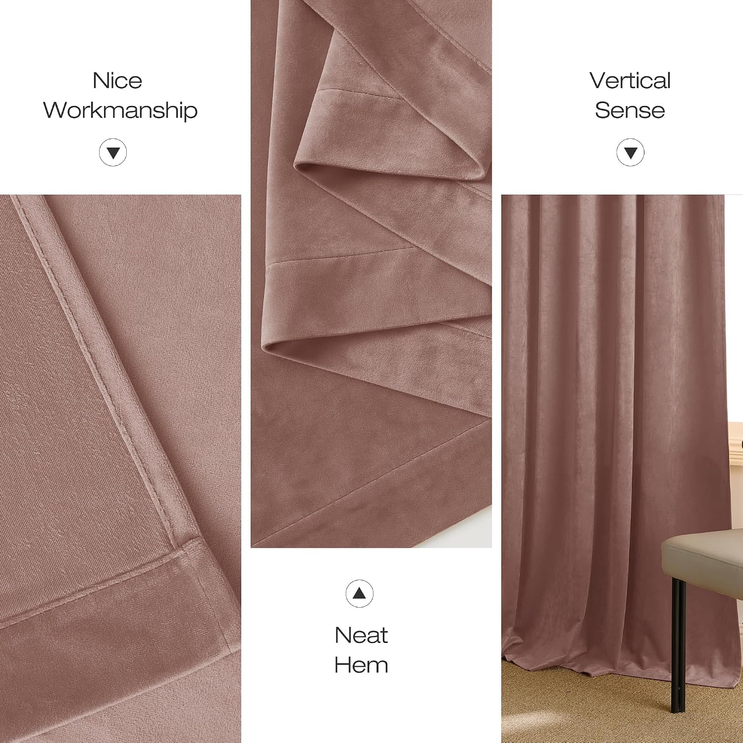 image:imageNICETOWN Black Velvet Blackout Curtains 96 inch Long 2 PanelsPink Series Dusty Pink