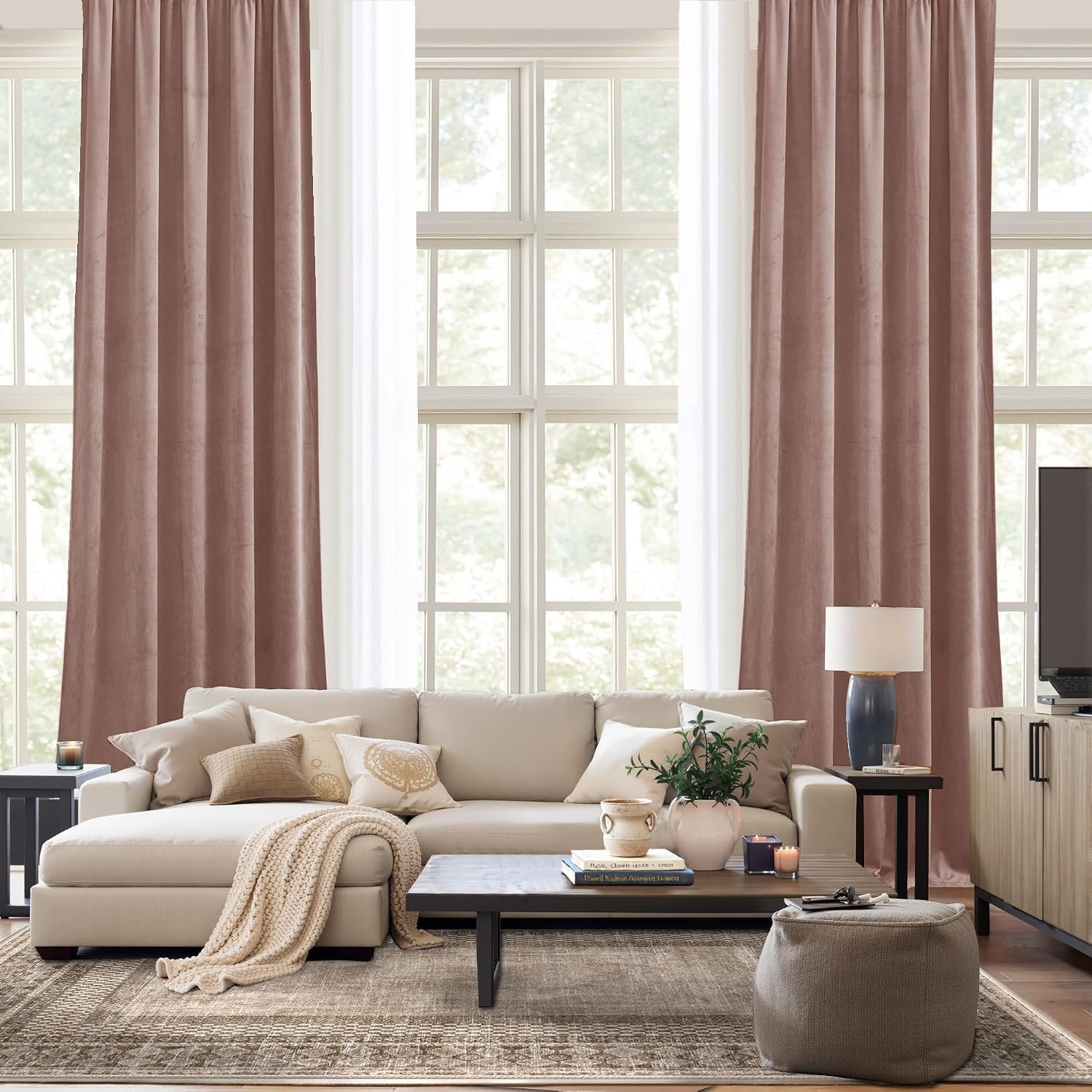 image:imageNICETOWN Black Velvet Blackout Curtains 96 inch Long 2 PanelsPink Series Dusty Pink
