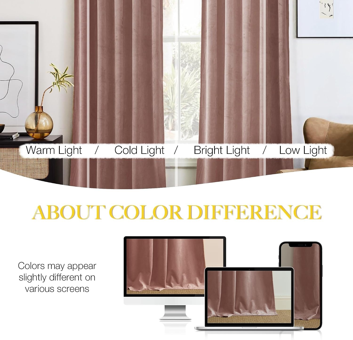 image:imageNICETOWN Black Velvet Blackout Curtains 96 inch Long 2 PanelsPink Series Dusty Pink