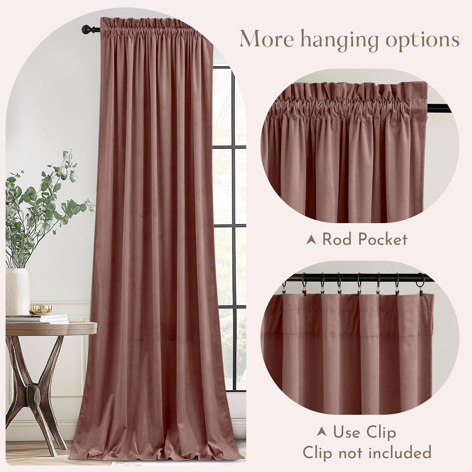 image:imageNICETOWN Black Velvet Blackout Curtains 96 inch Long 2 PanelsPink Series Dusty Rose Pink