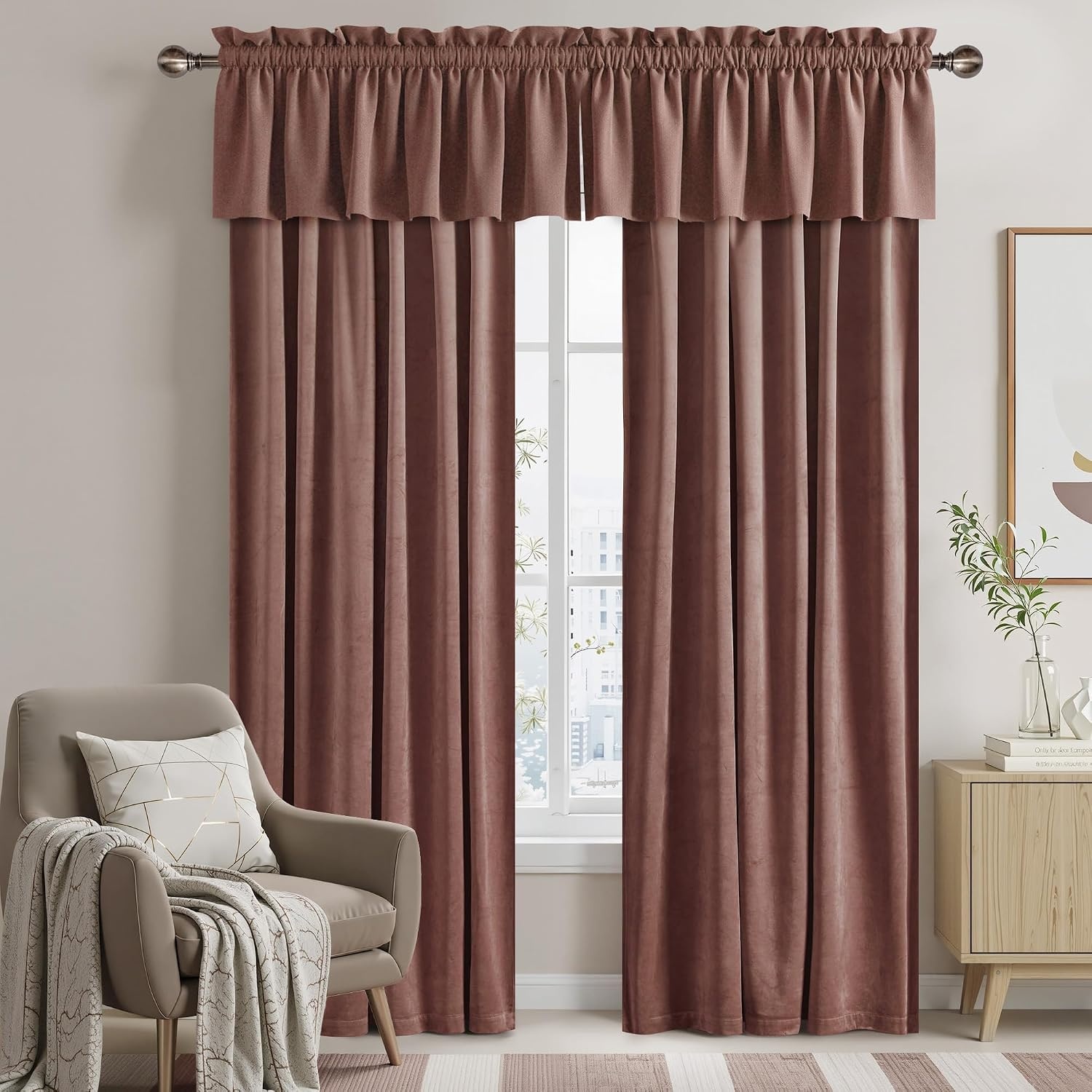 image:imageNICETOWN Black Velvet Blackout Curtains 96 inch Long 2 PanelsPink Series Dusty Rose Pink
