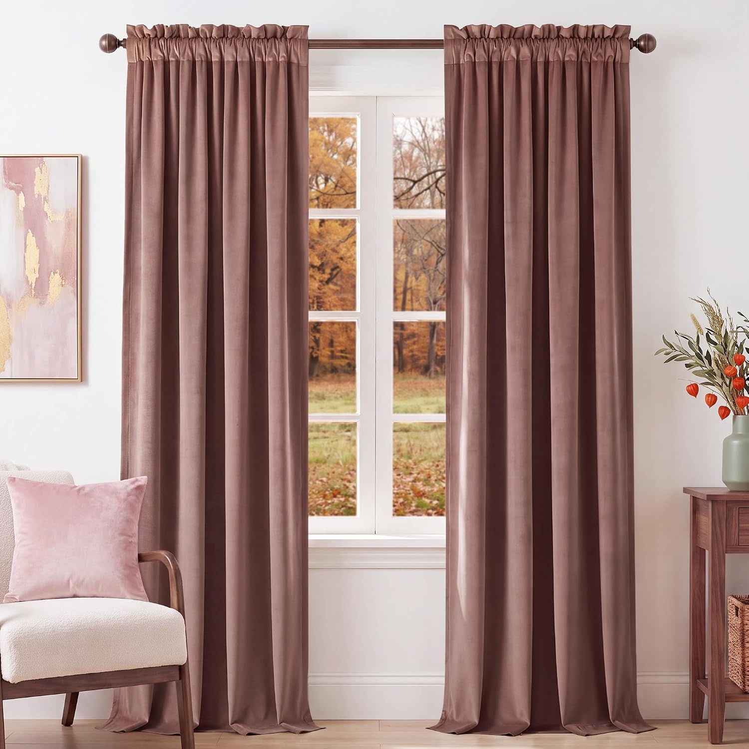 image:imageNICETOWN Black Velvet Blackout Curtains 96 inch Long 2 PanelsPink Series Dusty Rose Pink
