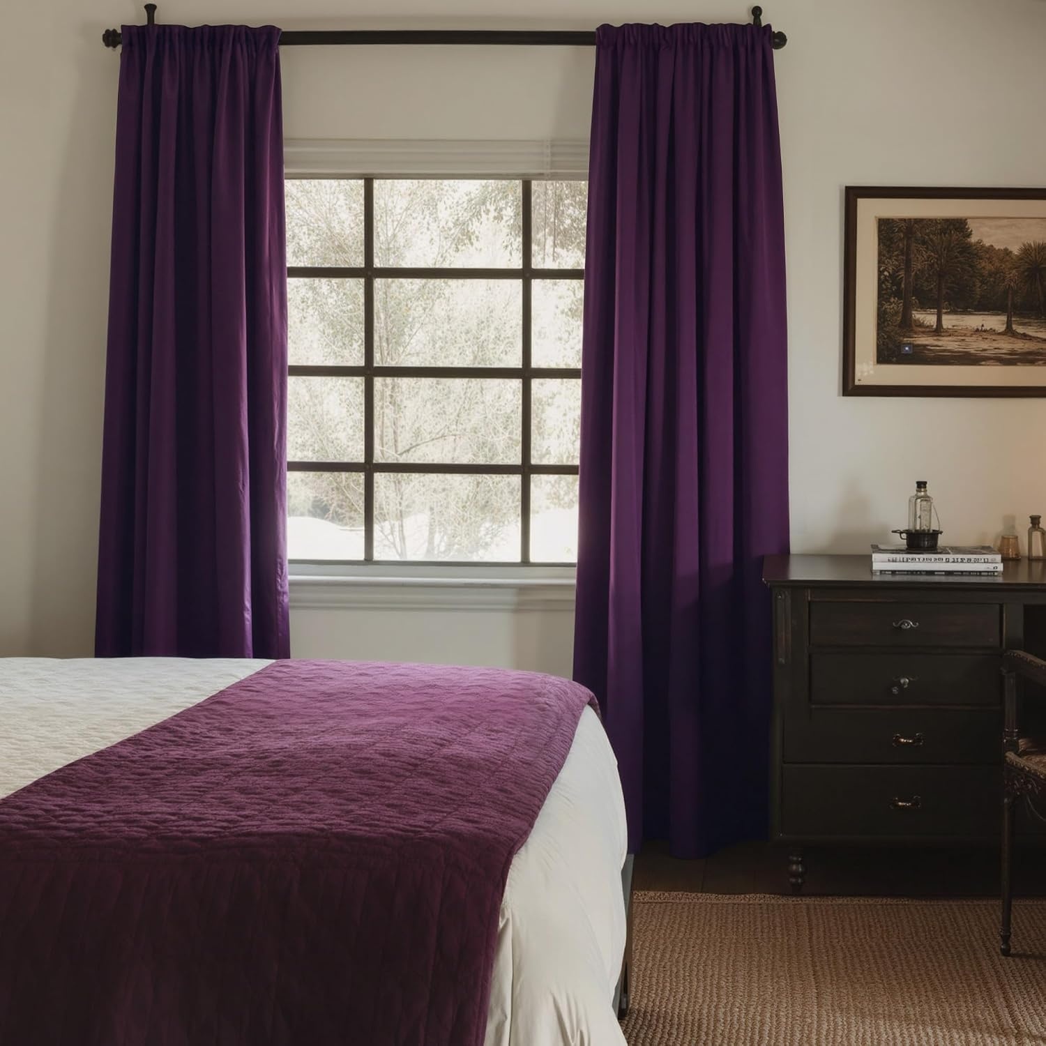 image:imageNICETOWN Black Velvet Blackout Curtains 96 inch Long 2 PanelsPurple Series Dark Purple