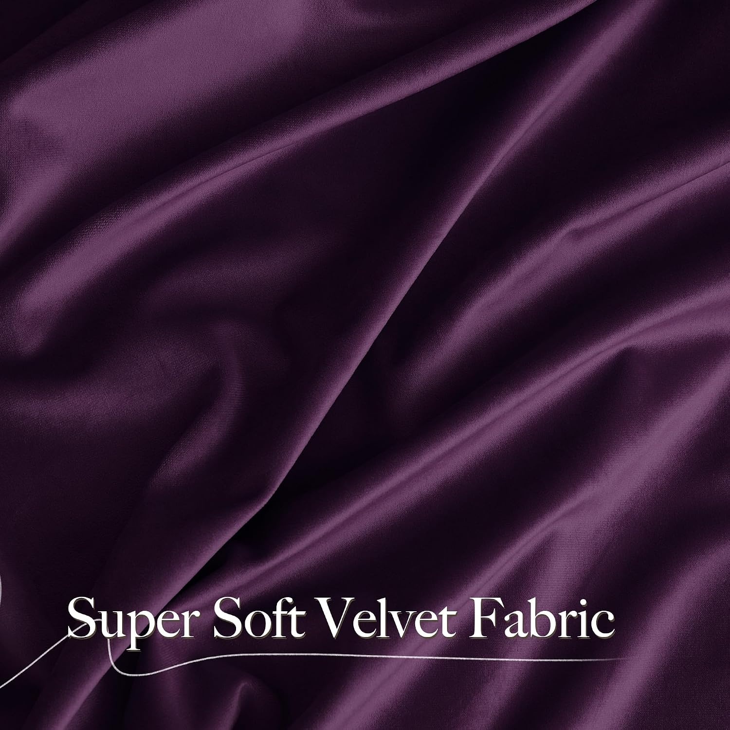image:imageNICETOWN Black Velvet Blackout Curtains 96 inch Long 2 PanelsPurple Series Dark Purple