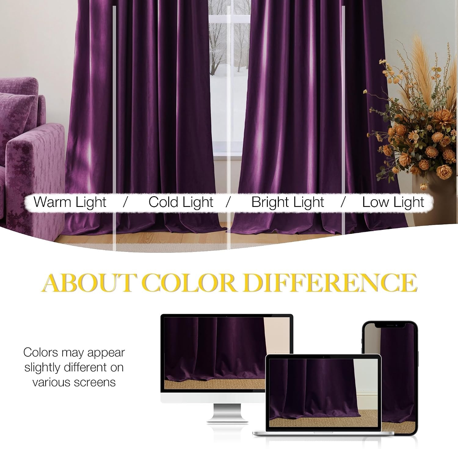 image:imageNICETOWN Black Velvet Blackout Curtains 96 inch Long 2 PanelsPurple Series Dark Purple