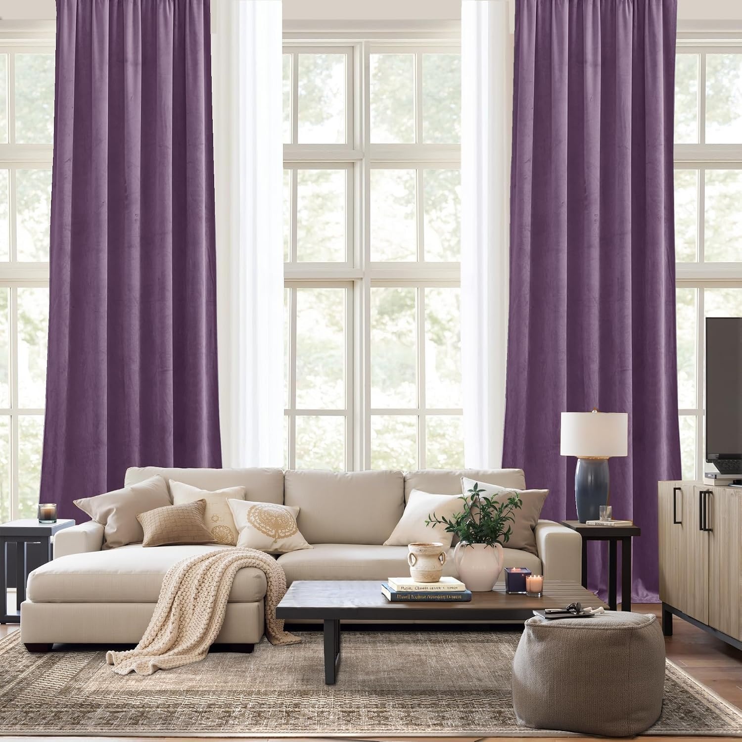 image:imageNICETOWN Black Velvet Blackout Curtains 96 inch Long 2 PanelsPurple Series Lavender Purple
