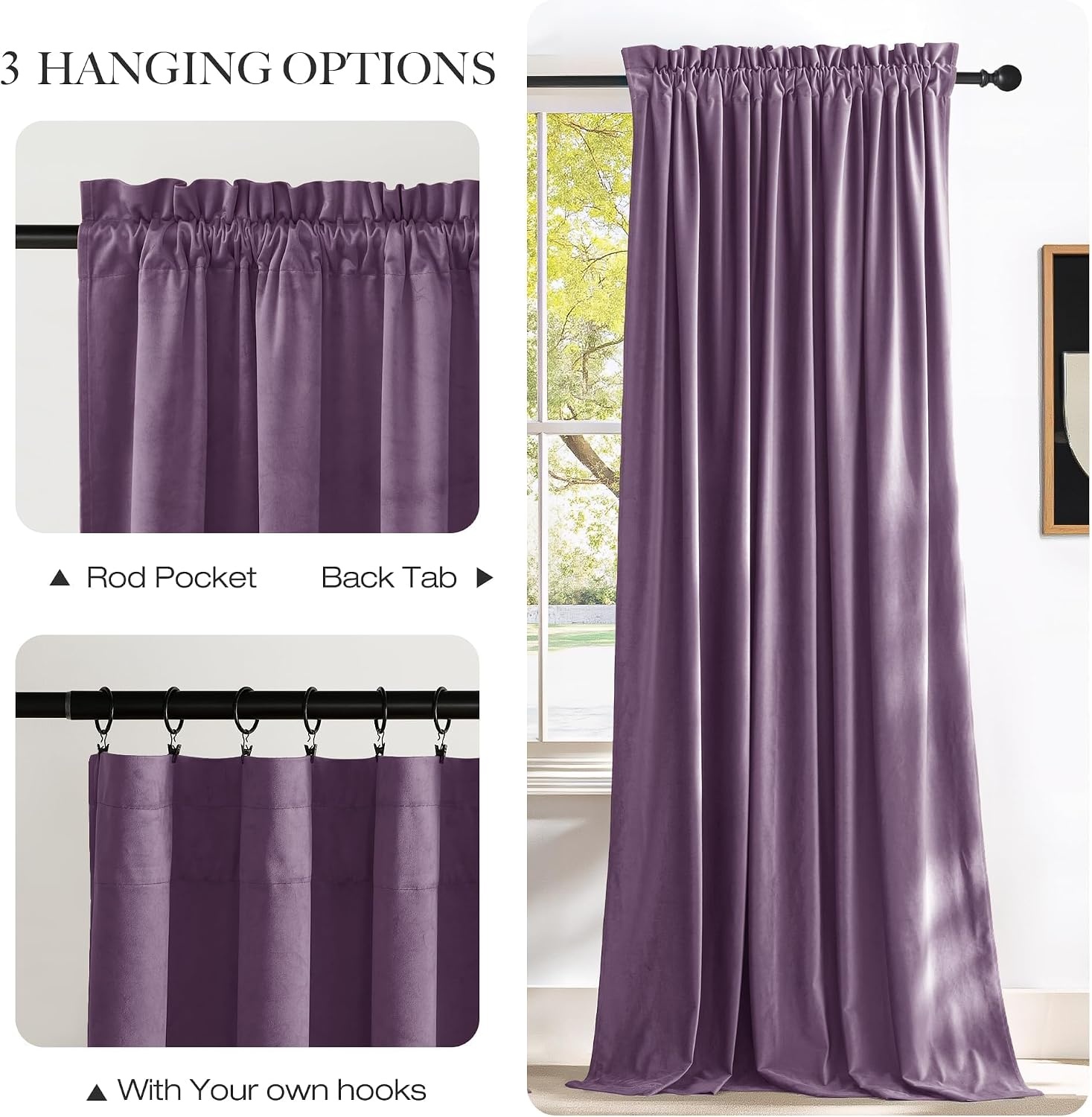 image:imageNICETOWN Black Velvet Blackout Curtains 96 inch Long 2 PanelsPurple Series Lavender Purple