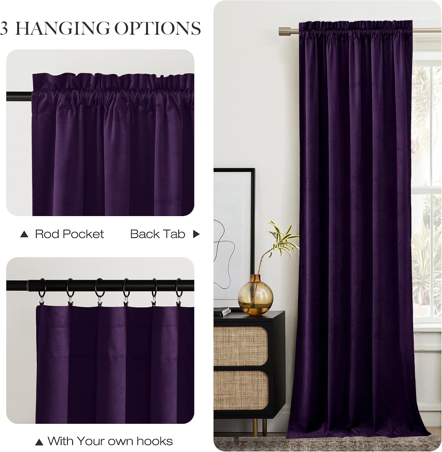 image:imageNICETOWN Black Velvet Blackout Curtains 96 inch Long 2 PanelsPurple Series Purple