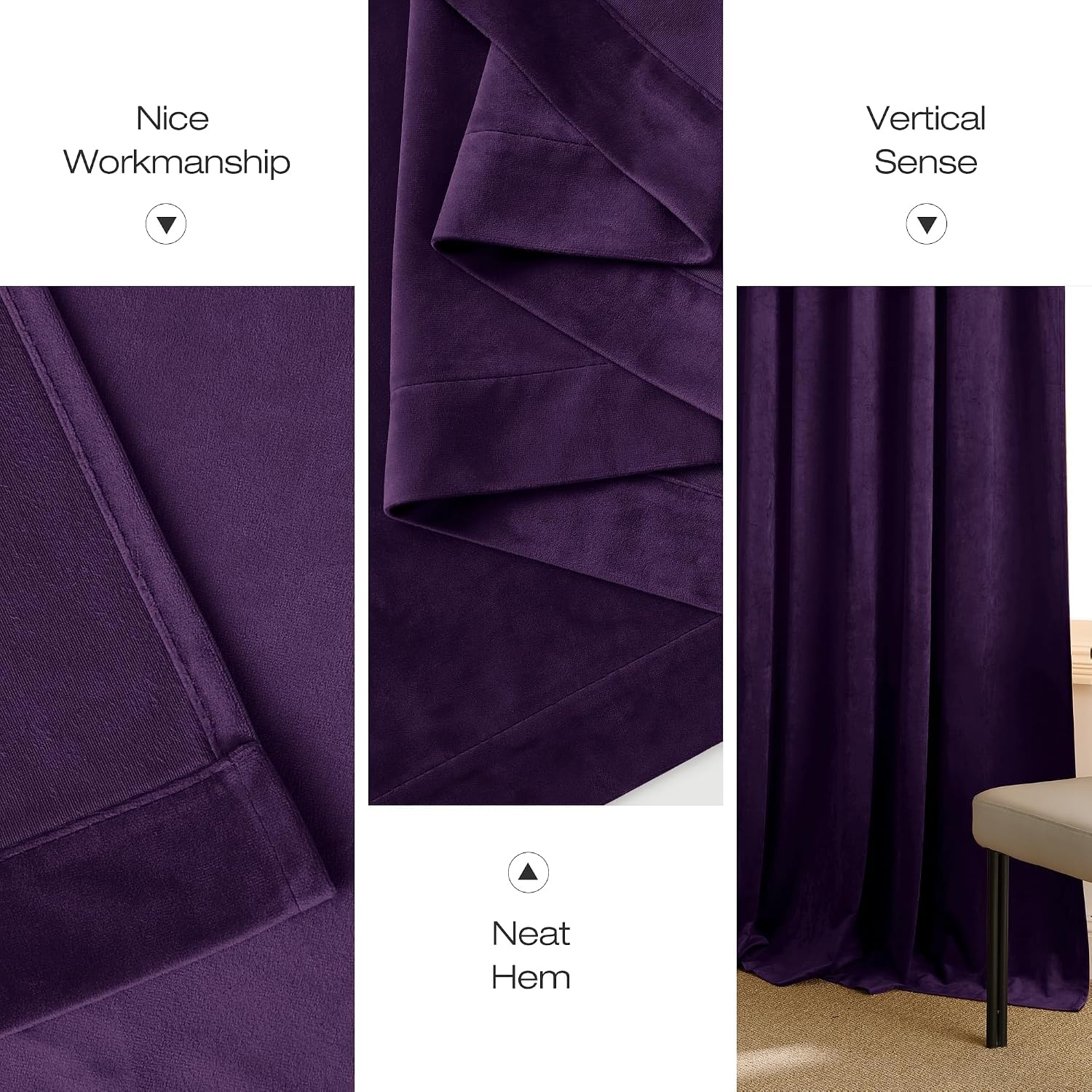 image:imageNICETOWN Black Velvet Blackout Curtains 96 inch Long 2 PanelsPurple Series Purple
