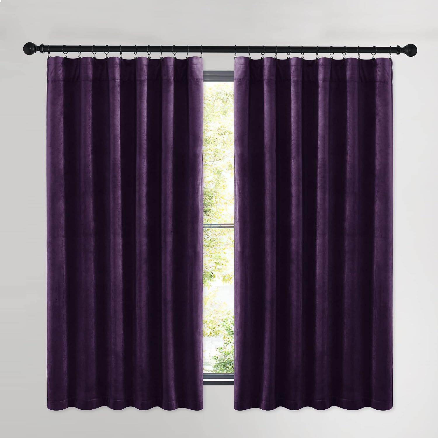 image:imageNICETOWN Black Velvet Blackout Curtains 96 inch Long 2 PanelsPurple Series Purple