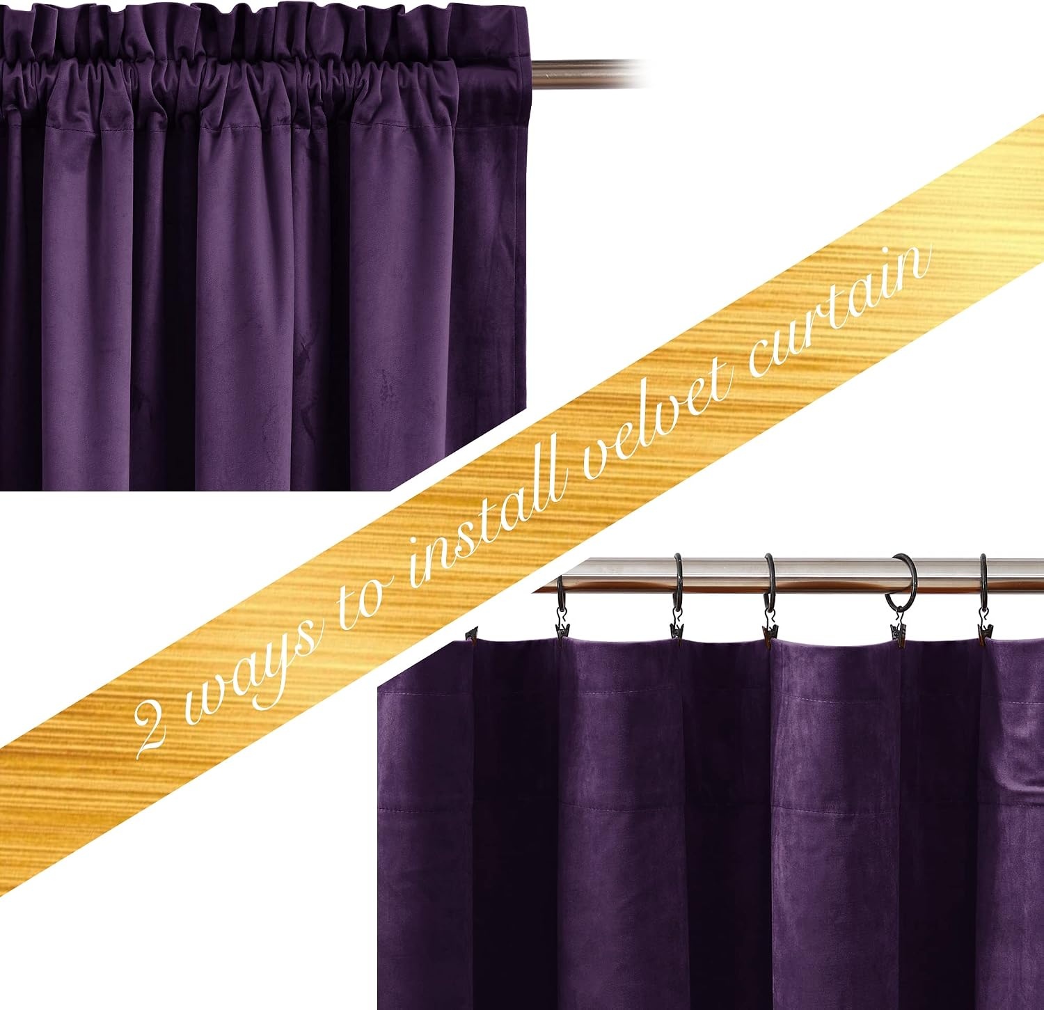 image:imageNICETOWN Black Velvet Blackout Curtains 96 inch Long 2 PanelsPurple Series Purple