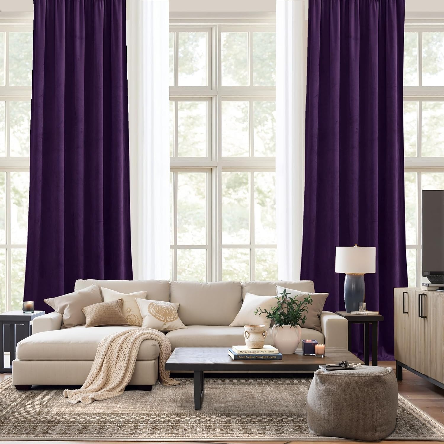 image:imageNICETOWN Black Velvet Blackout Curtains 96 inch Long 2 PanelsPurple Series Purple