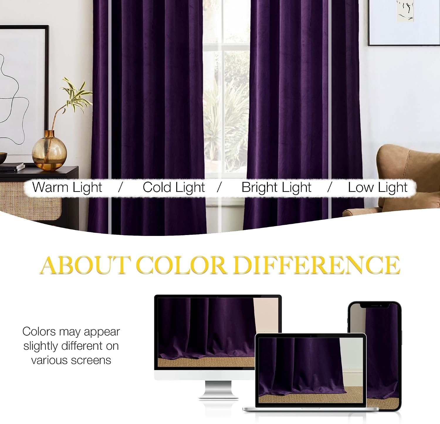 image:imageNICETOWN Black Velvet Blackout Curtains 96 inch Long 2 PanelsPurple Series Purple
