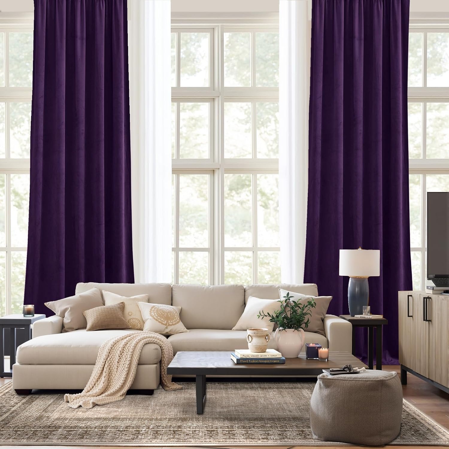 image:imageNICETOWN Black Velvet Blackout Curtains 96 inch Long 2 PanelsPurple Series Purple