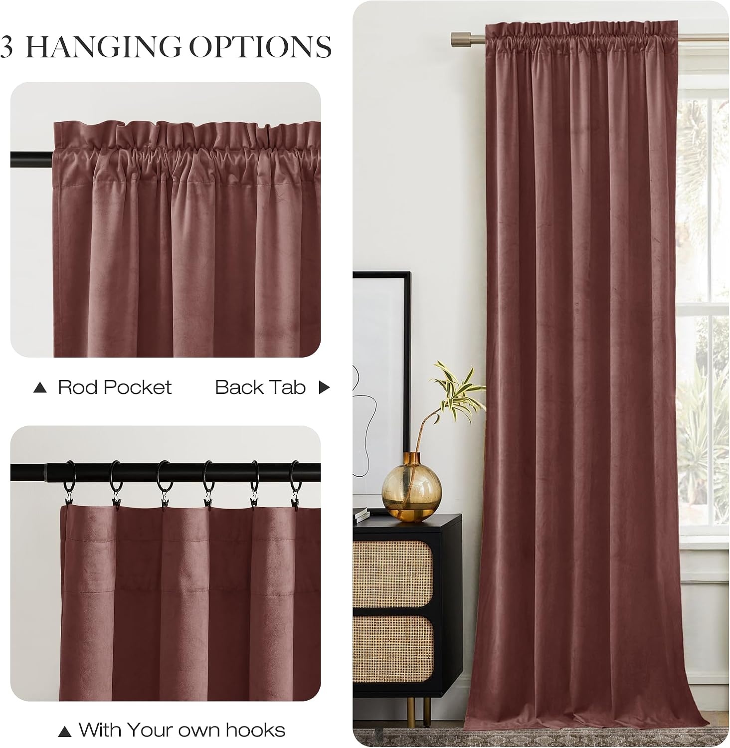 image:imageNICETOWN Black Velvet Blackout Curtains 96 inch Long 2 PanelsPurple Series Wild Rose
