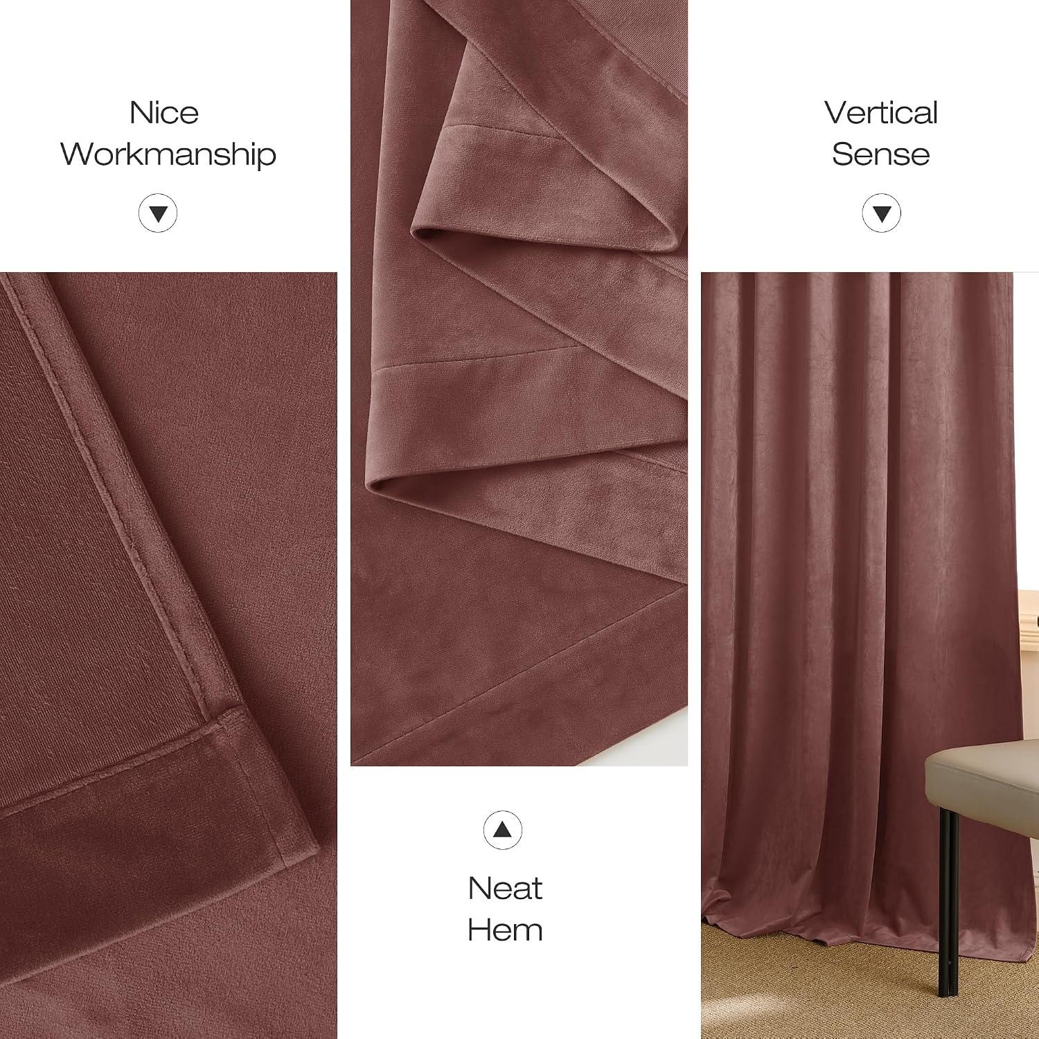 image:imageNICETOWN Black Velvet Blackout Curtains 96 inch Long 2 PanelsPurple Series Wild Rose
