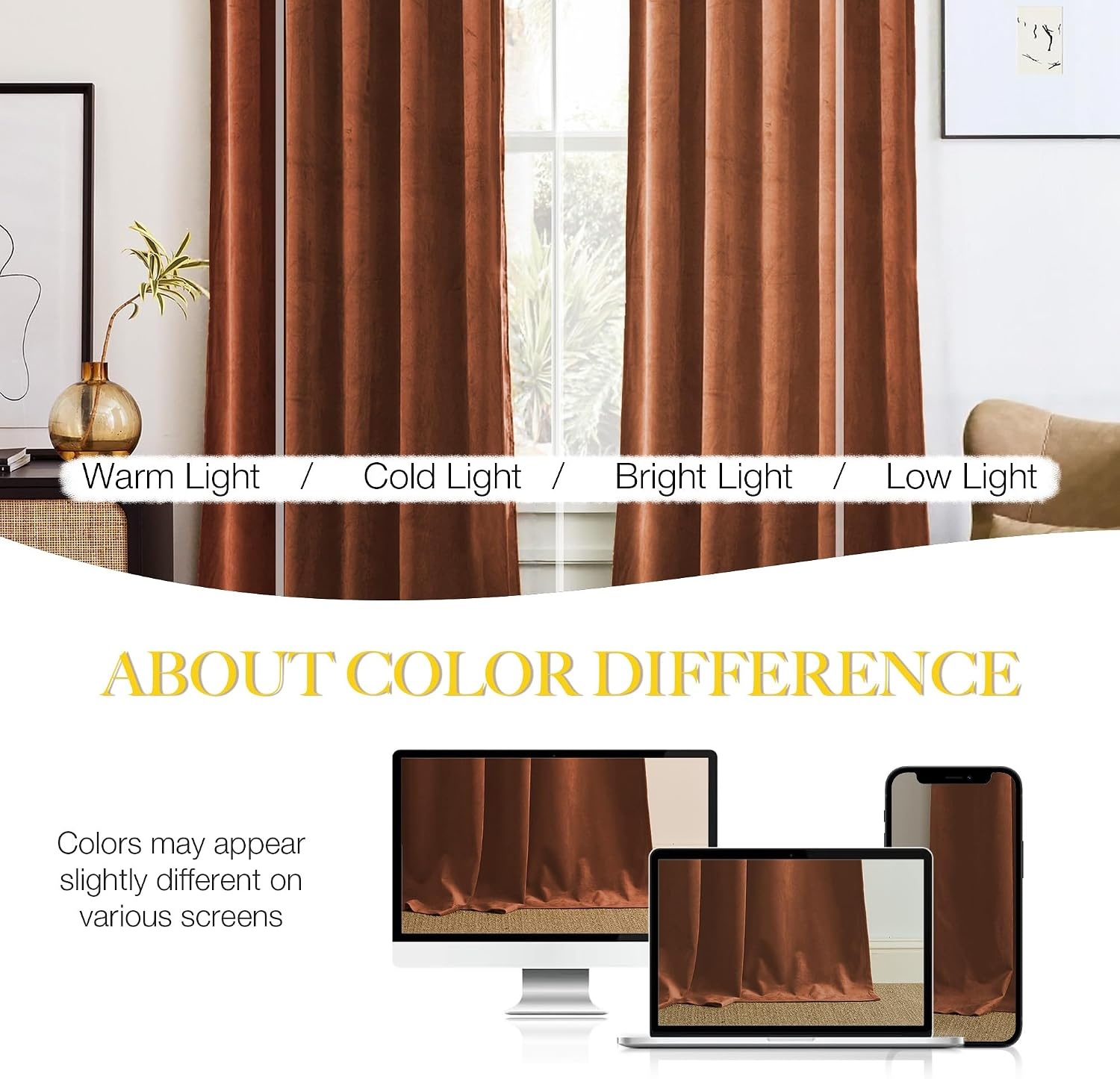 image:imageNICETOWN Black Velvet Blackout Curtains 96 inch Long 2 PanelsRed Series Burnt Orange