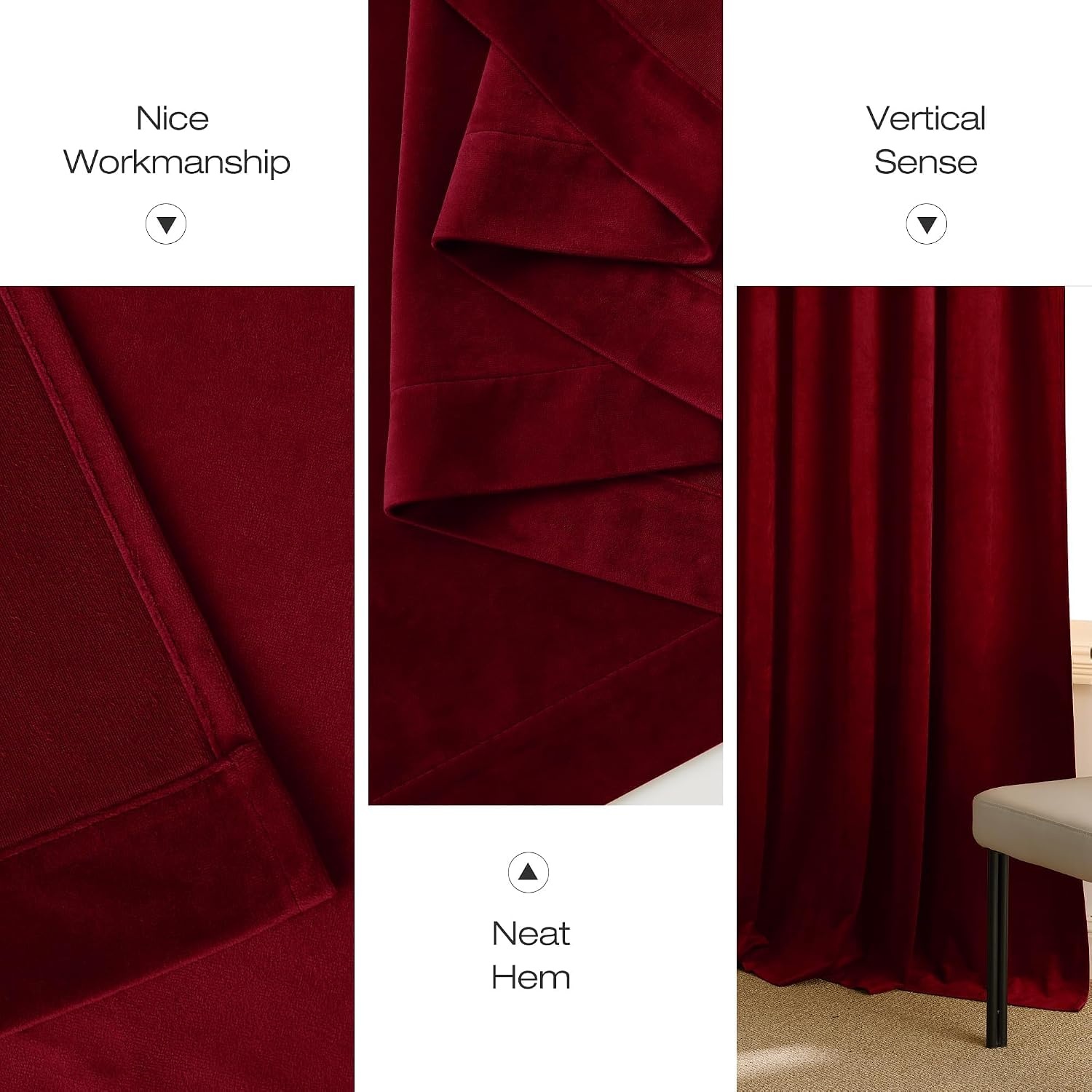 image:imageNICETOWN Black Velvet Blackout Curtains 96 inch Long 2 PanelsRed Series Red