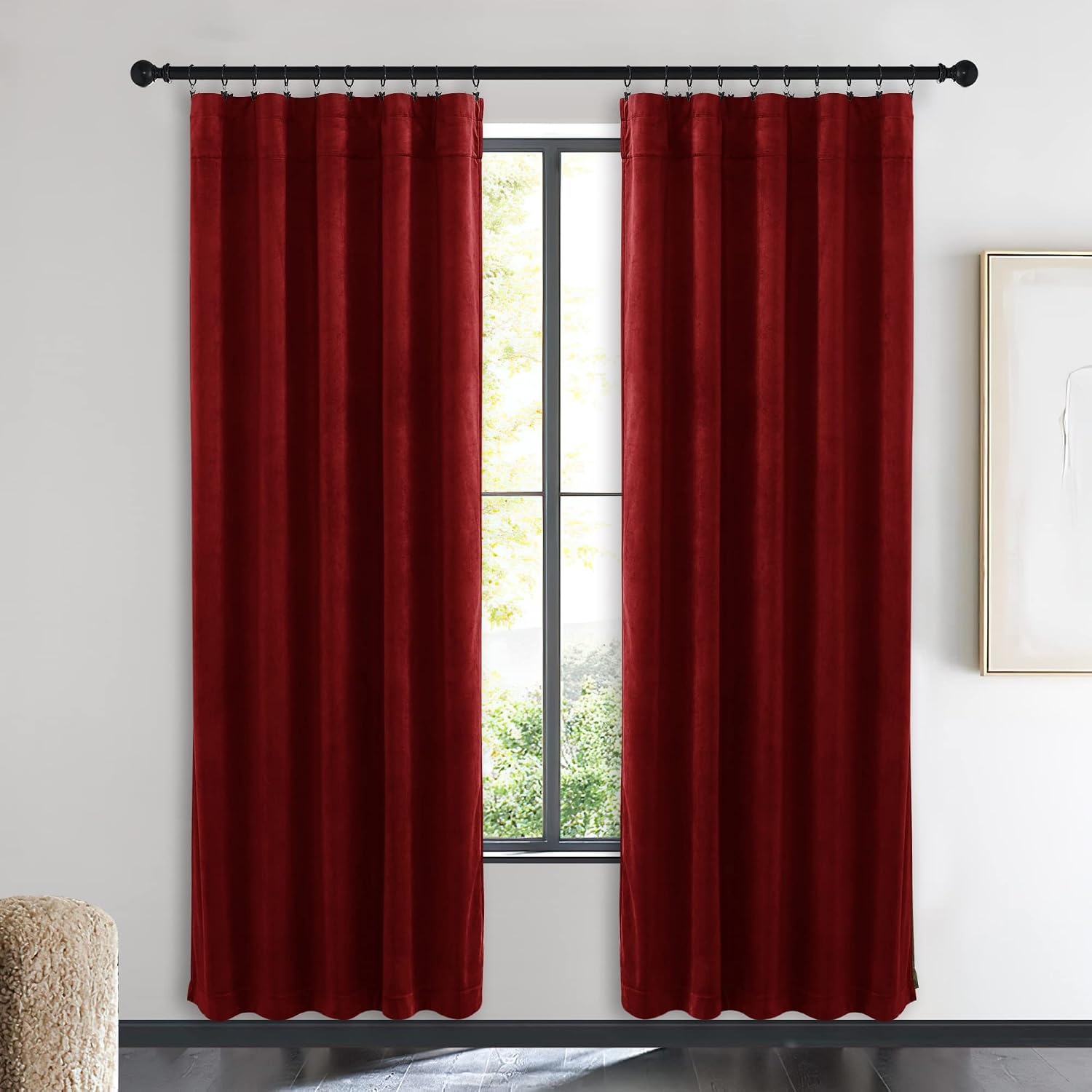image:imageNICETOWN Black Velvet Blackout Curtains 96 inch Long 2 PanelsRed Series Red