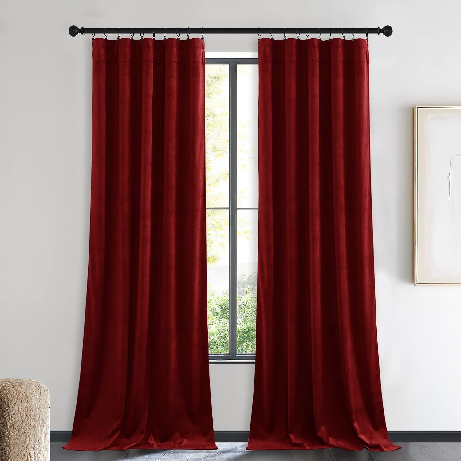 image:imageNICETOWN Black Velvet Blackout Curtains 96 inch Long 2 PanelsRed Series Red