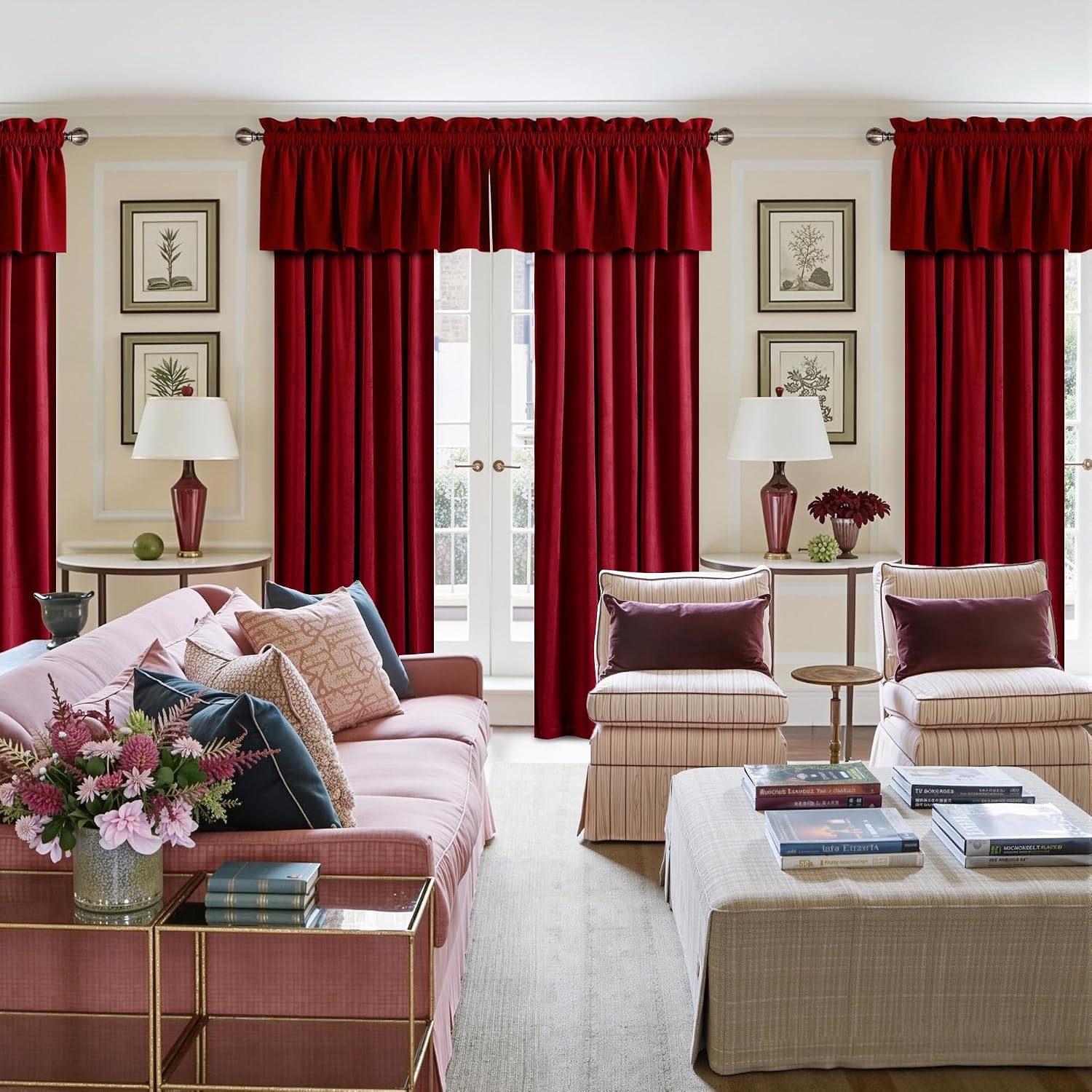 image:imageNICETOWN Black Velvet Blackout Curtains 96 inch Long 2 PanelsRed Series Red