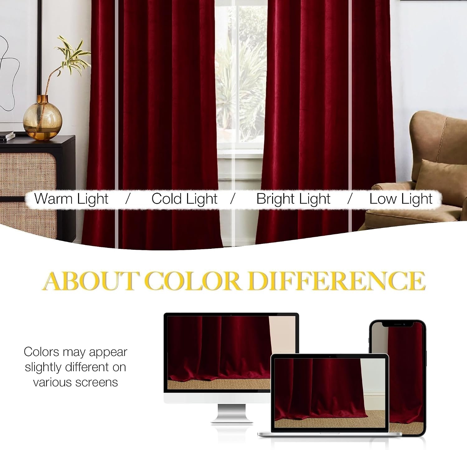 image:imageNICETOWN Black Velvet Blackout Curtains 96 inch Long 2 PanelsRed Series Red